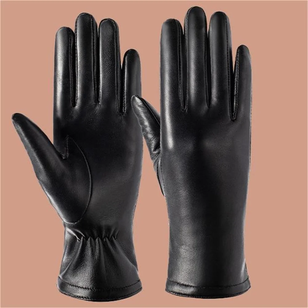 LAKIDAY Single Leather Unlined Touch Screen Sheepskin Gloves Women Thin Motorcycle Riding Driving Driver Finger Gloves