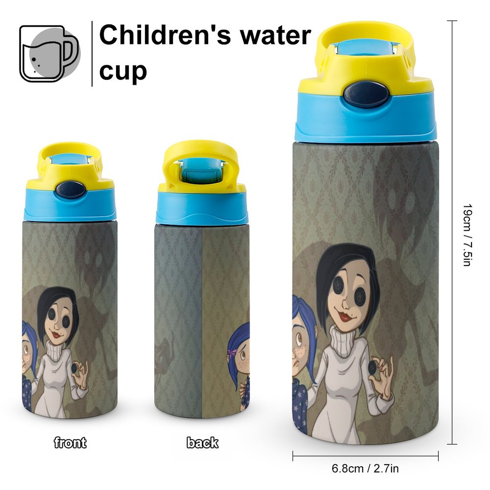 Coraline Kid's Insulated Water Bottle With Straw Vacuum Stainless Steel Cup Leak-Proof Children Toddler Thermoses