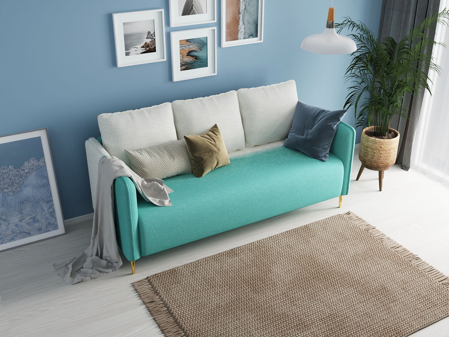 Koby Home's Collection Summit Transitional Futon Sofa, Upholstered in Poly-inspired Linen with Round Arms, Cushion Back, and Metal Legs with Gold Finish, Living Room Couch Furniture, Gradien Color