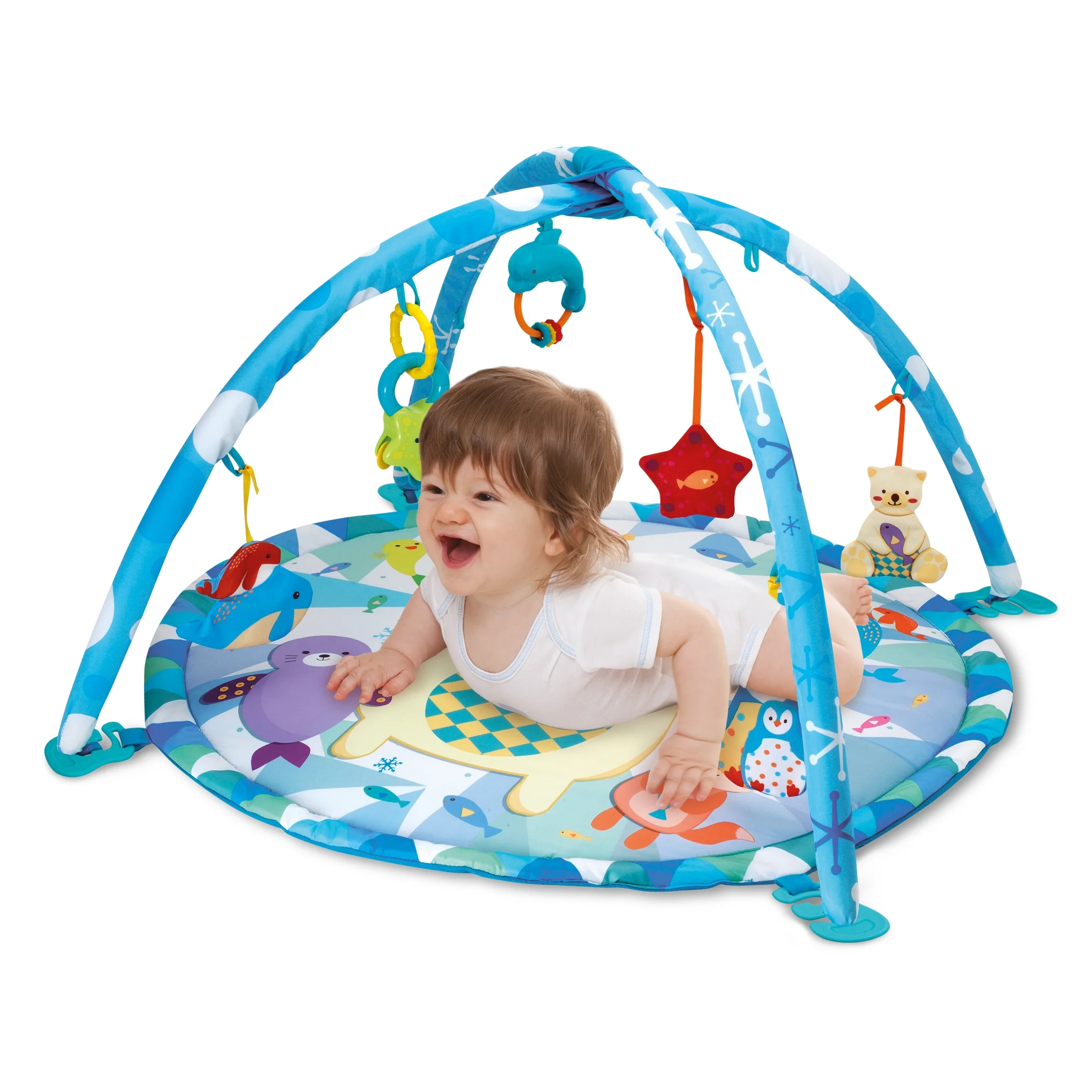 Winfun  Polar Fiesta Activity Playmat with Hanging Toys, Recommended for Newborns and up