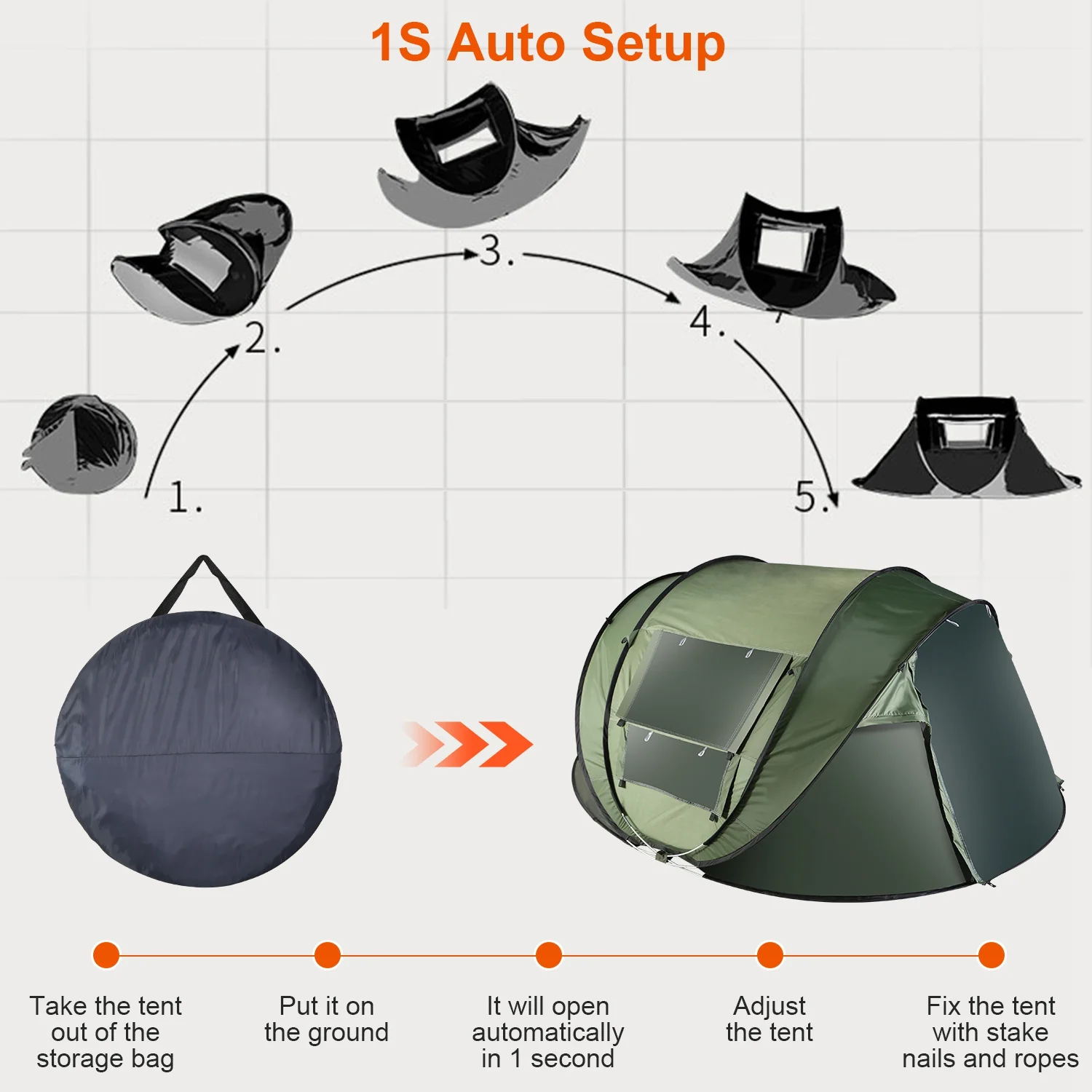 iMounTEK Camping Instant Tent, 3-4 Person Pop Up Tent, Water Resistant Dome Tent, Easy Setup for Camping Hiking and Outdoor, Portable Tent with Carry Bag,Green