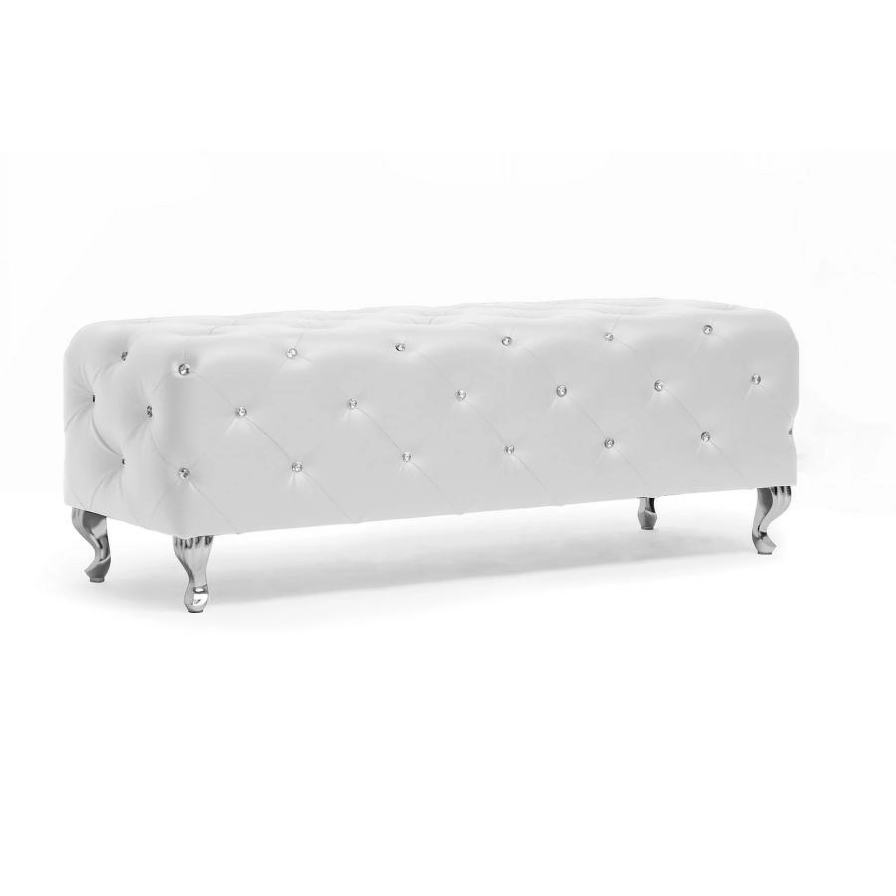 Baxton Studio Stella Crystal Tufted White Leather Modern Bench
