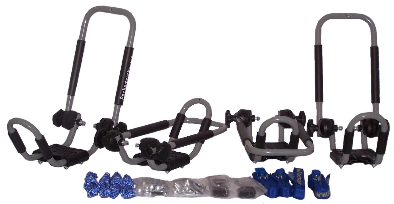 BATTLESHIP GRAY FOLDING J-STYLE KAYAK RACK ROOF TOP AND WALL CARRIER BUNDLE
