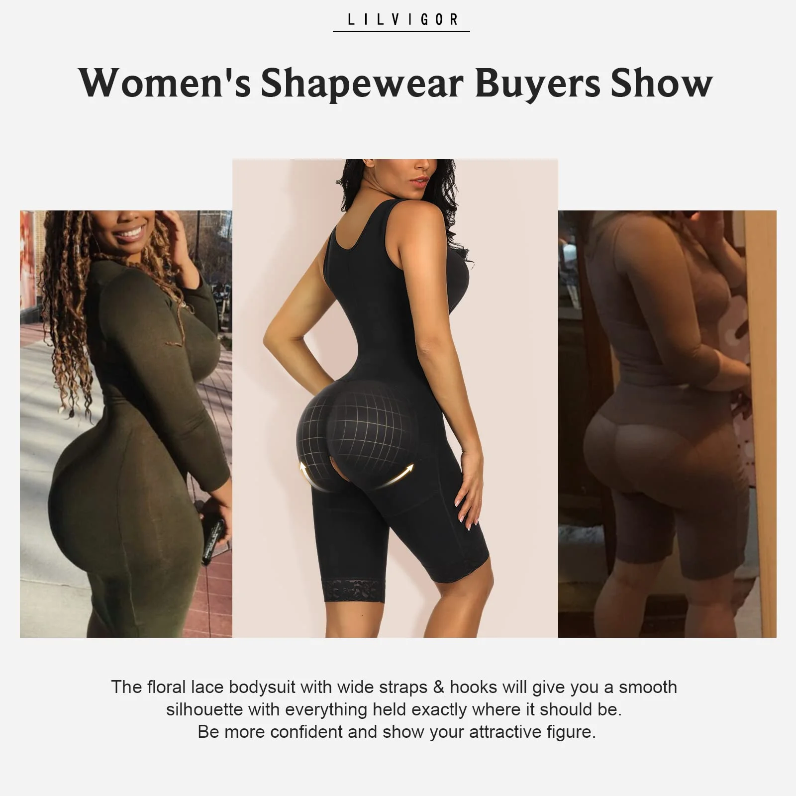Lilvigor Shapewear for Women Tummy Control Full Body Shaper Butt Lifter Thigh Slimmer Bodysuit for Women Daily Life