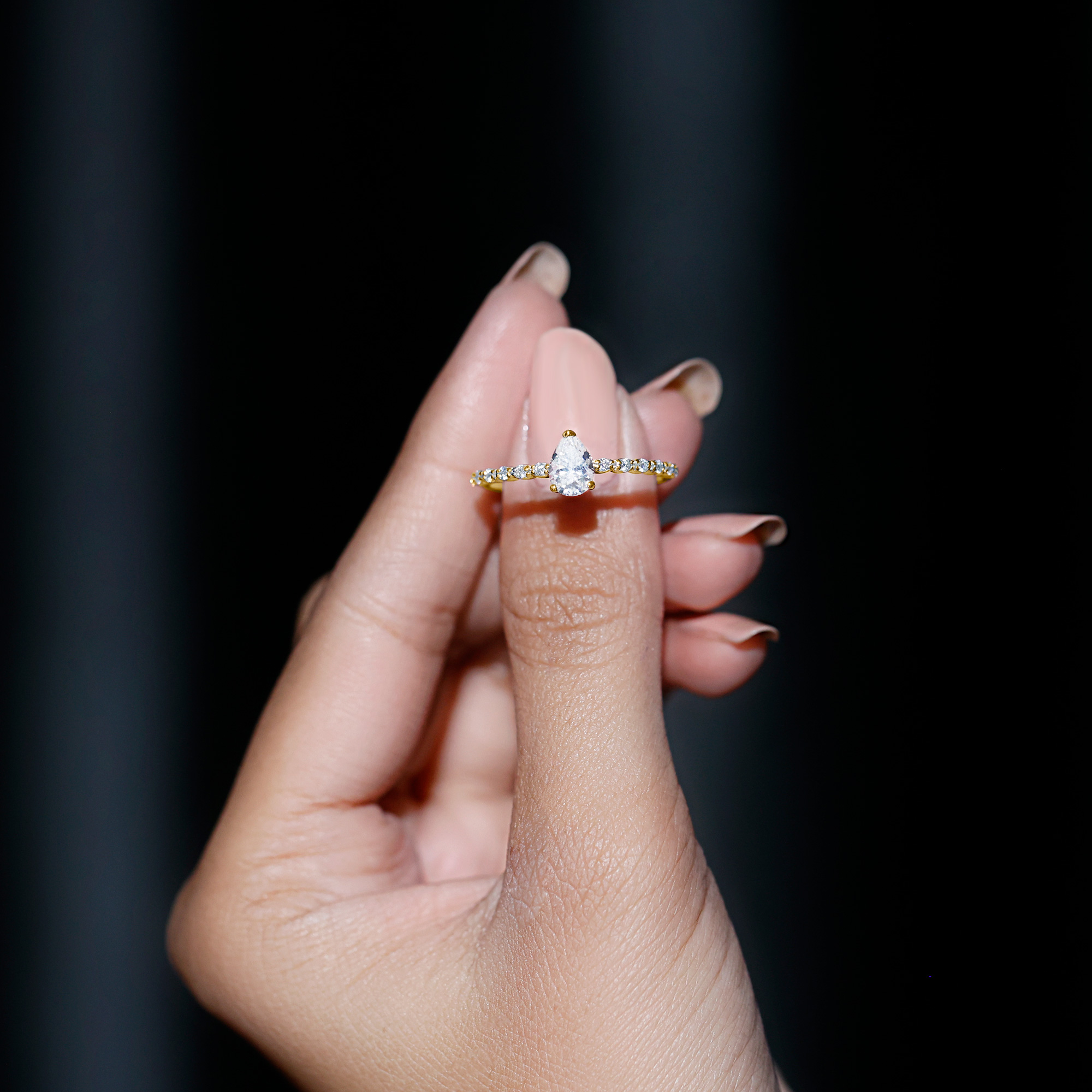 Certified Moissanite Solitaire Engagement Ring for Women - 5X7 mm - D-VS1 Grade, 14K Yellow Gold, US 4.00