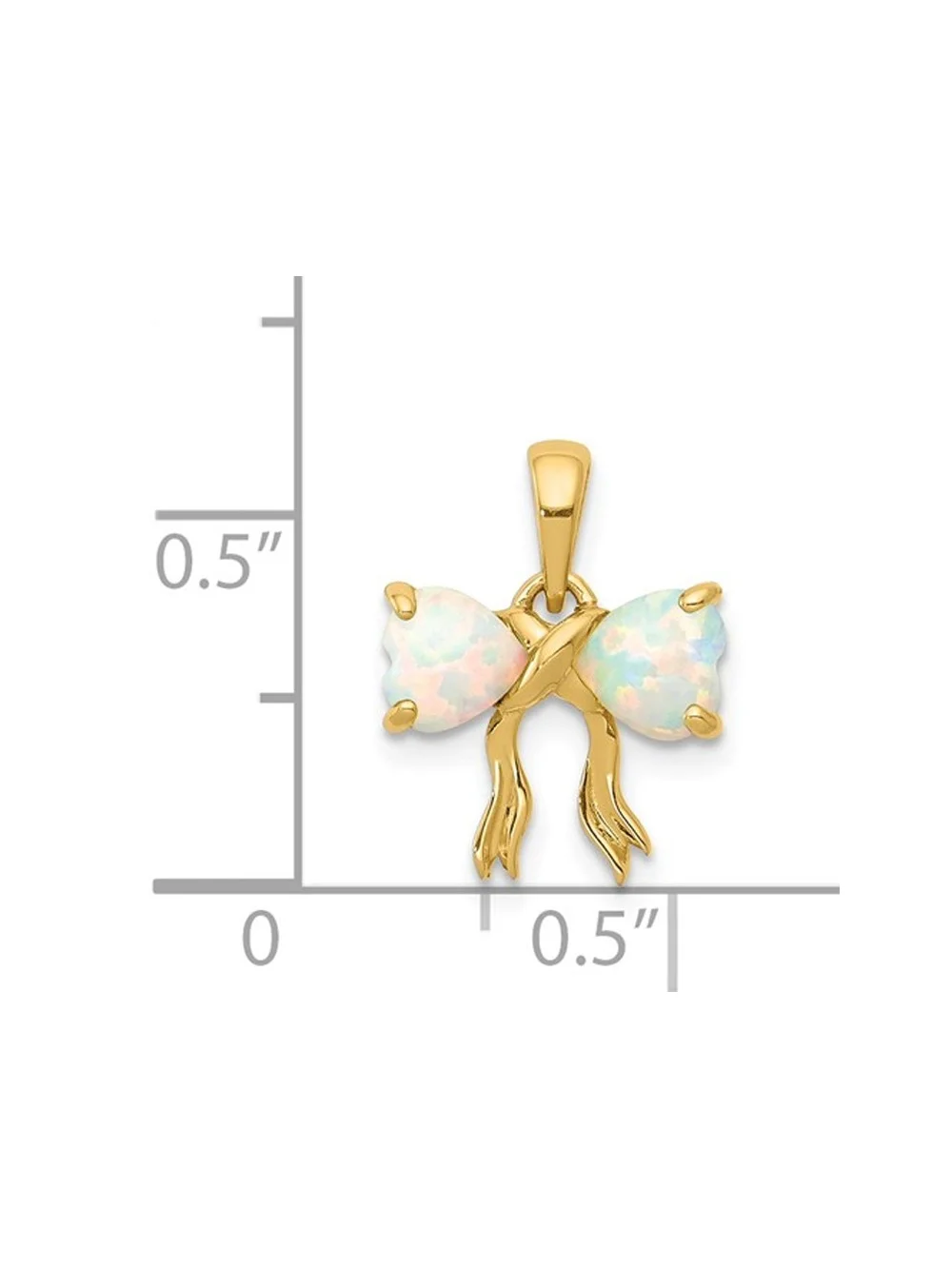 1/2 Carat (Ctw) Lab Created Opal Bow Ribbon Pendant Necklace in 14K Yellow Gold  with Chain