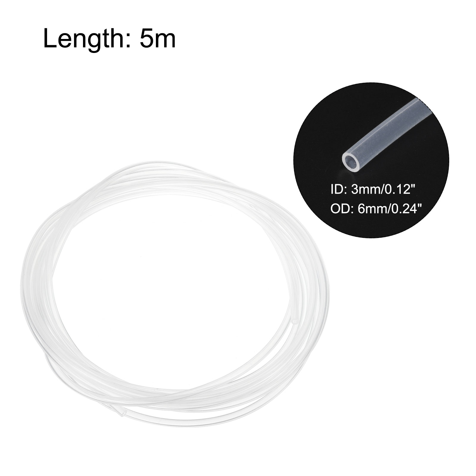 PTFE Tubing Hose 16.4ft Long, 3mm ID 6mm OD High Temperature Tube, Insulating 3D Printer Hose Clear