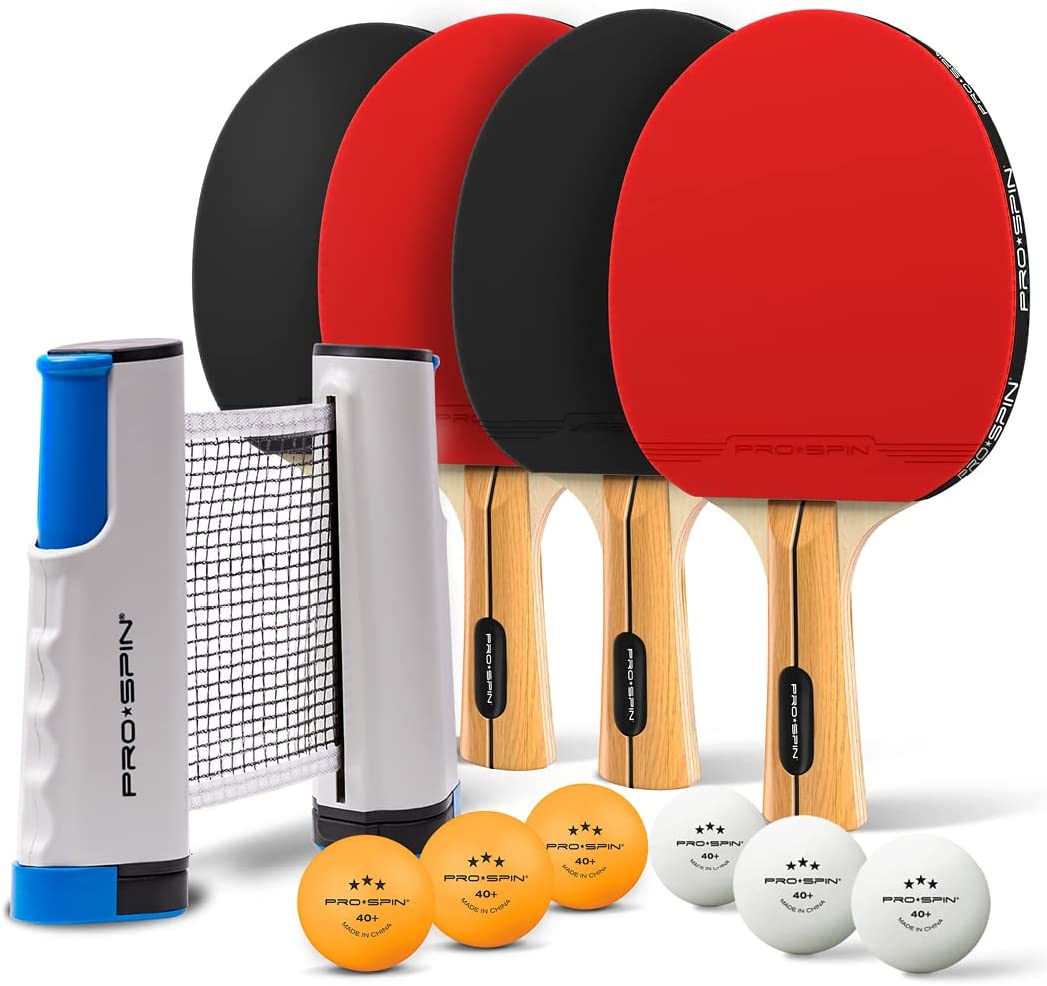 PRO-SPIN All-in-One Portable Ping Pong Set with Retractable Net, High-Performance Ping Pong Paddles, 4-Player Set, Indoor & Outdoor Game