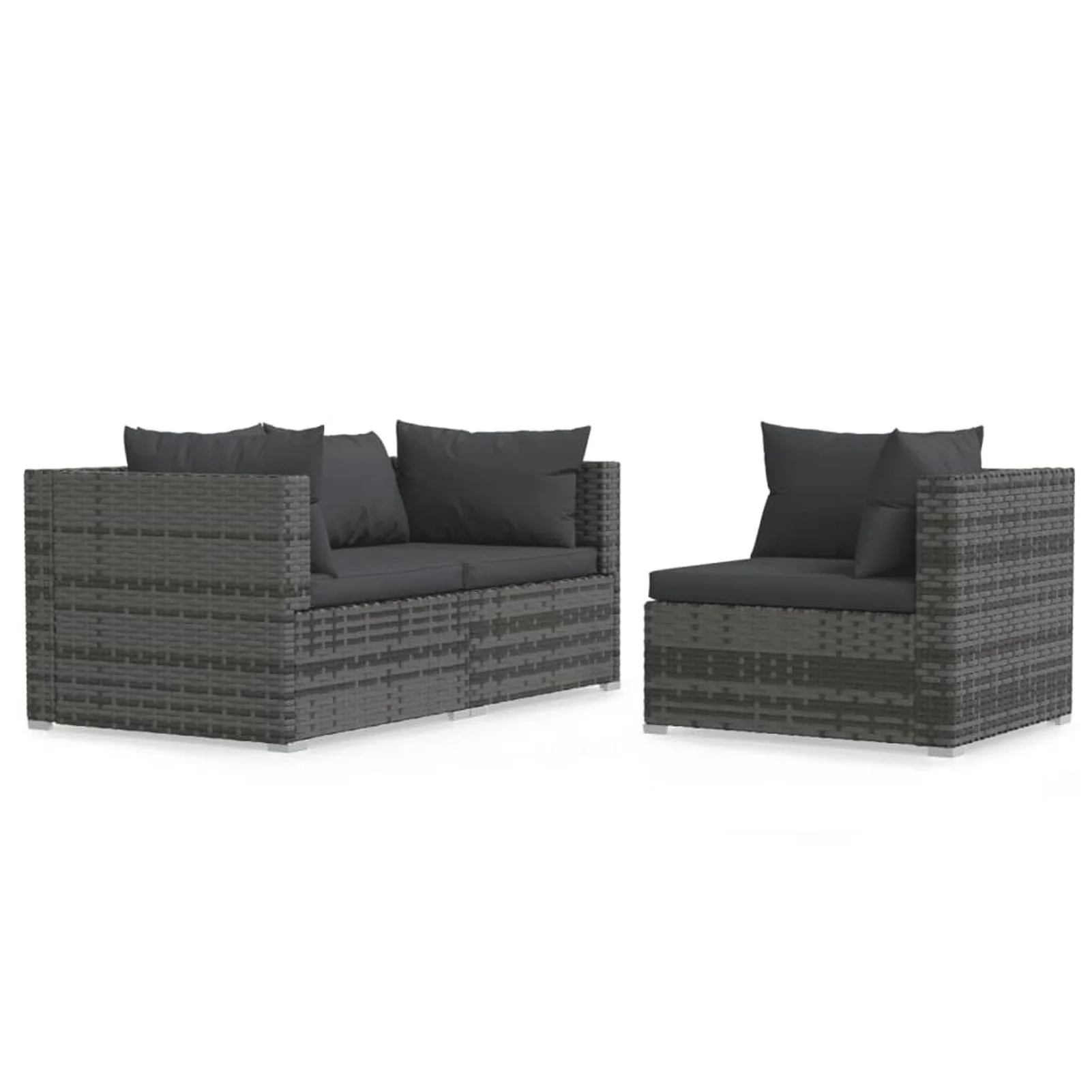 moobody 3 Piece Patio Lounge Set 3 Corner Sofas with Seat and Back Cushion Gray Poly Rattan Sectional Outdoor Furniture Set for Patio, Backyard, Patio, Balcony