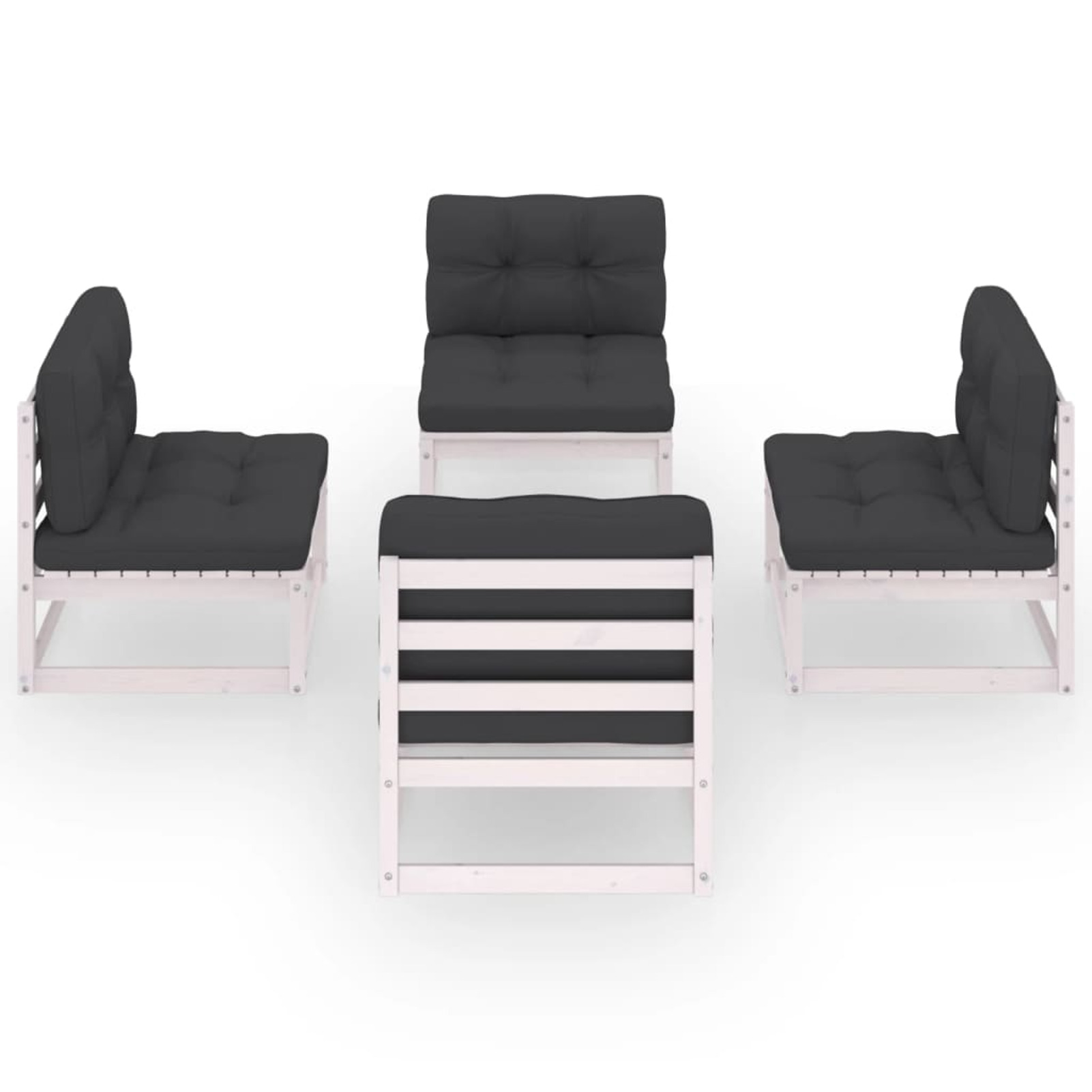 Dcenta 4 Piece Garden Conversation Set 4 Middle Sofas with Cushion White Pinewood Sectional Outdoor Furniture Set for Patio, Backyard, Patio, Balcony