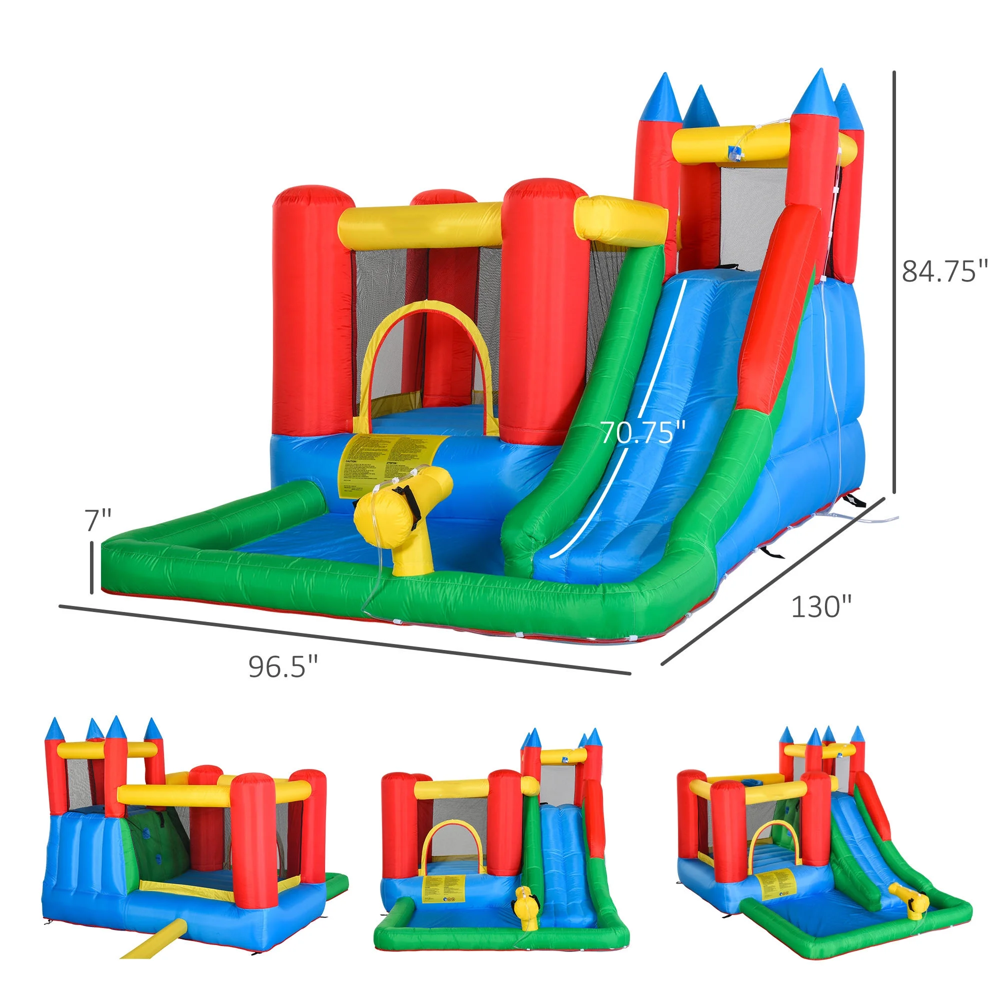 Inflatable Water Slide with Blower, 6 in 1 Bounce House Jumping Castle with Pool, Climbing Wall Outdoor Backyard Playground