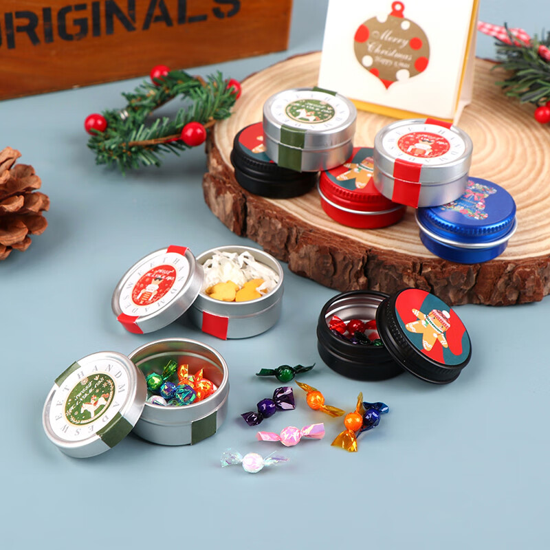 iminfit 1Pcs 1:12 Dollhouse Miniature Christmas Cookies Biscuit Candy Gift Box Tin Box Model Home Living Scene Decor Toy