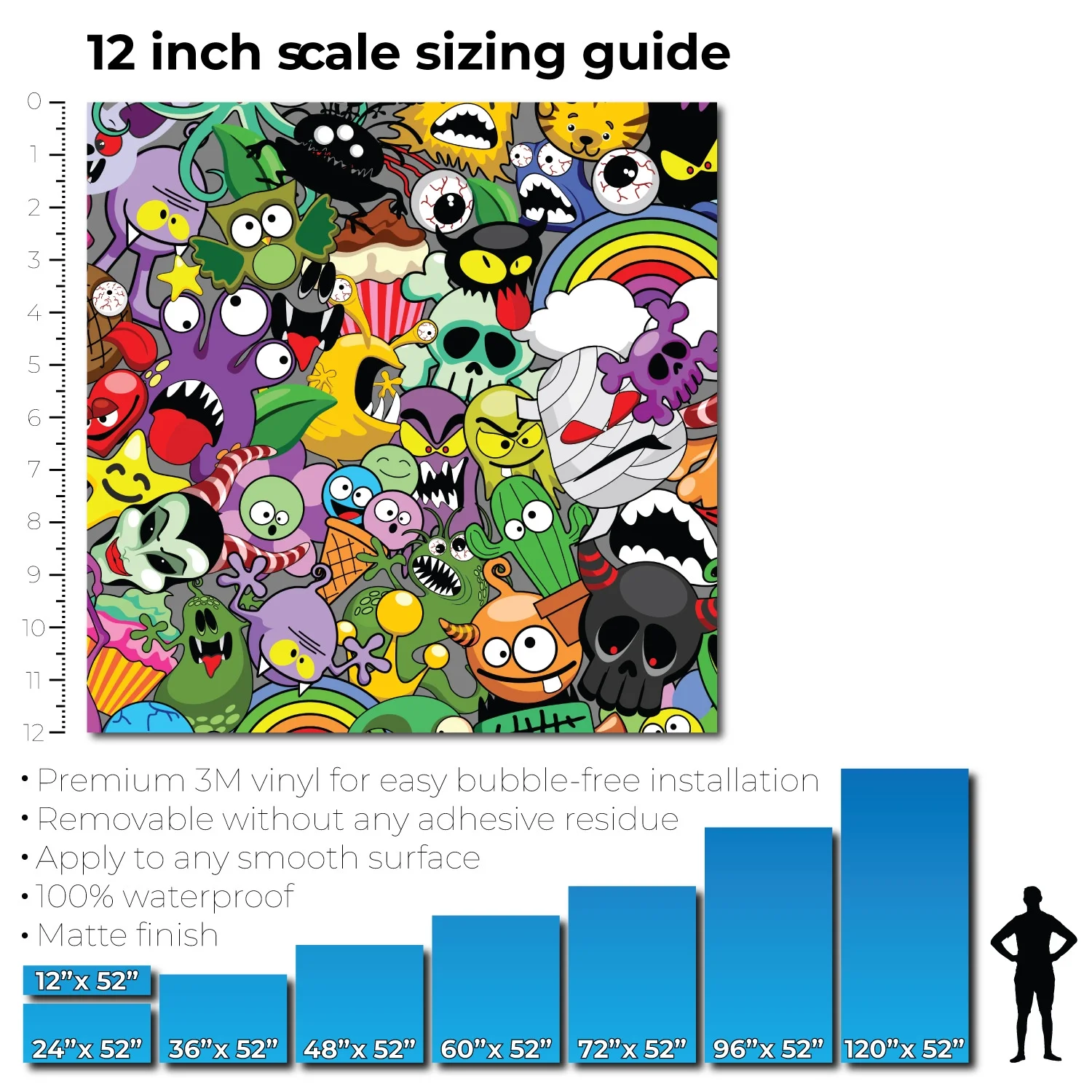 Monster Mash 60” x 52” Vinyl Wrap Sheet for large or custom items | 3M wrap DIY to custom skin gear of all types and sizes, including vehicles, boats, appliances, furniture, atv’s, golf carts, bikes