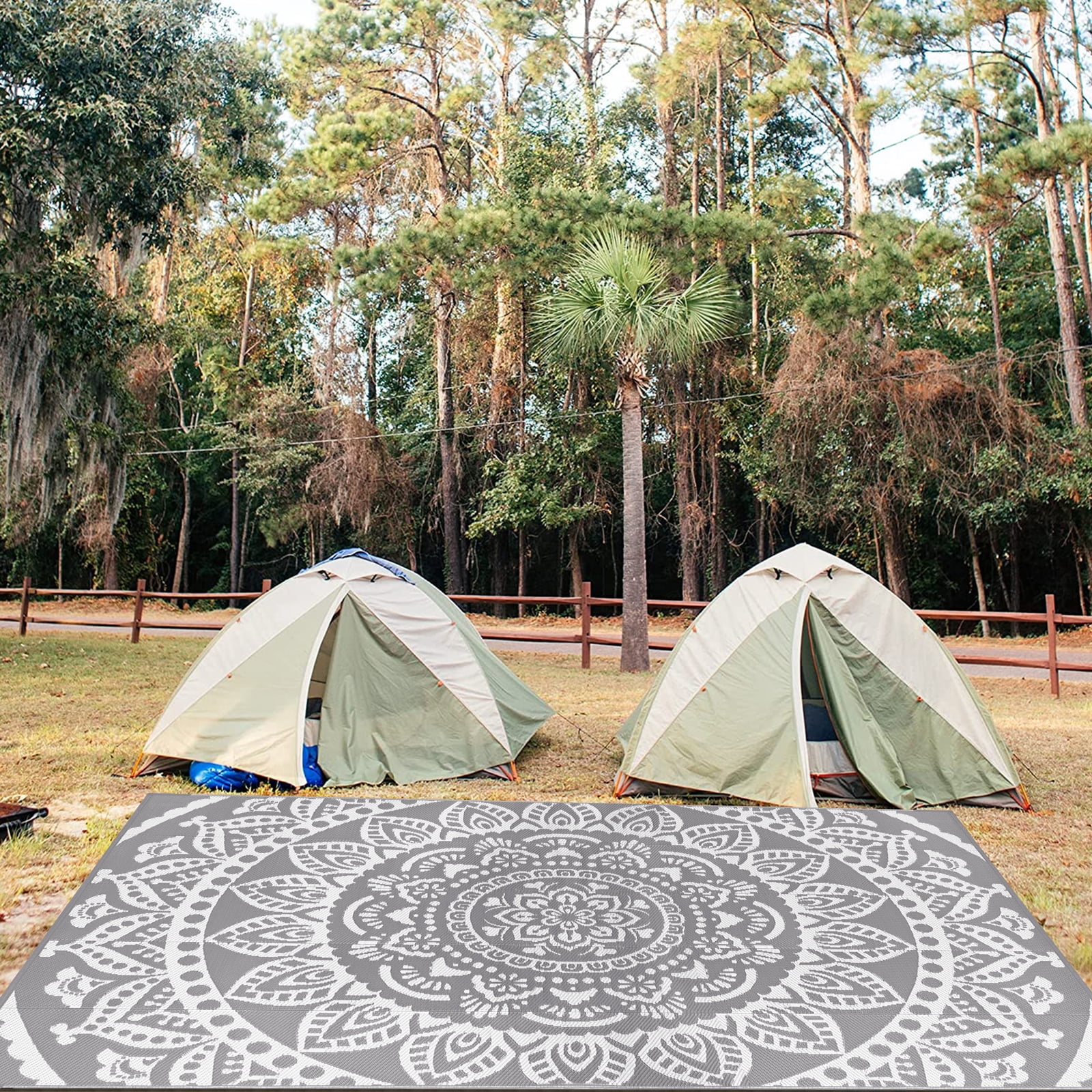 Ileading 6'x 9' Outdoor Rug for Patio Clearance, Reversible Outdoor Plastic Straw Camping Rug, Portable Washable Reversible Mats for Camping, RV, Picnic, Beach, Backyard, Pool Deck, Gray