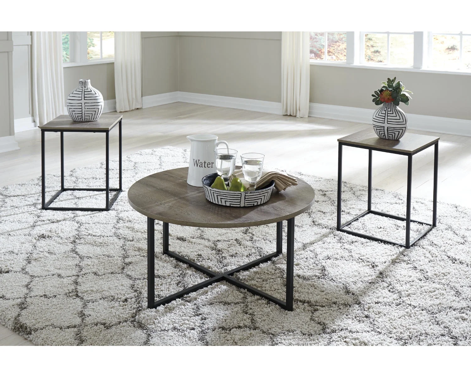 Signature Design by Ashley Contemporary Wadeworth Table (Set of 3)  Two-tone