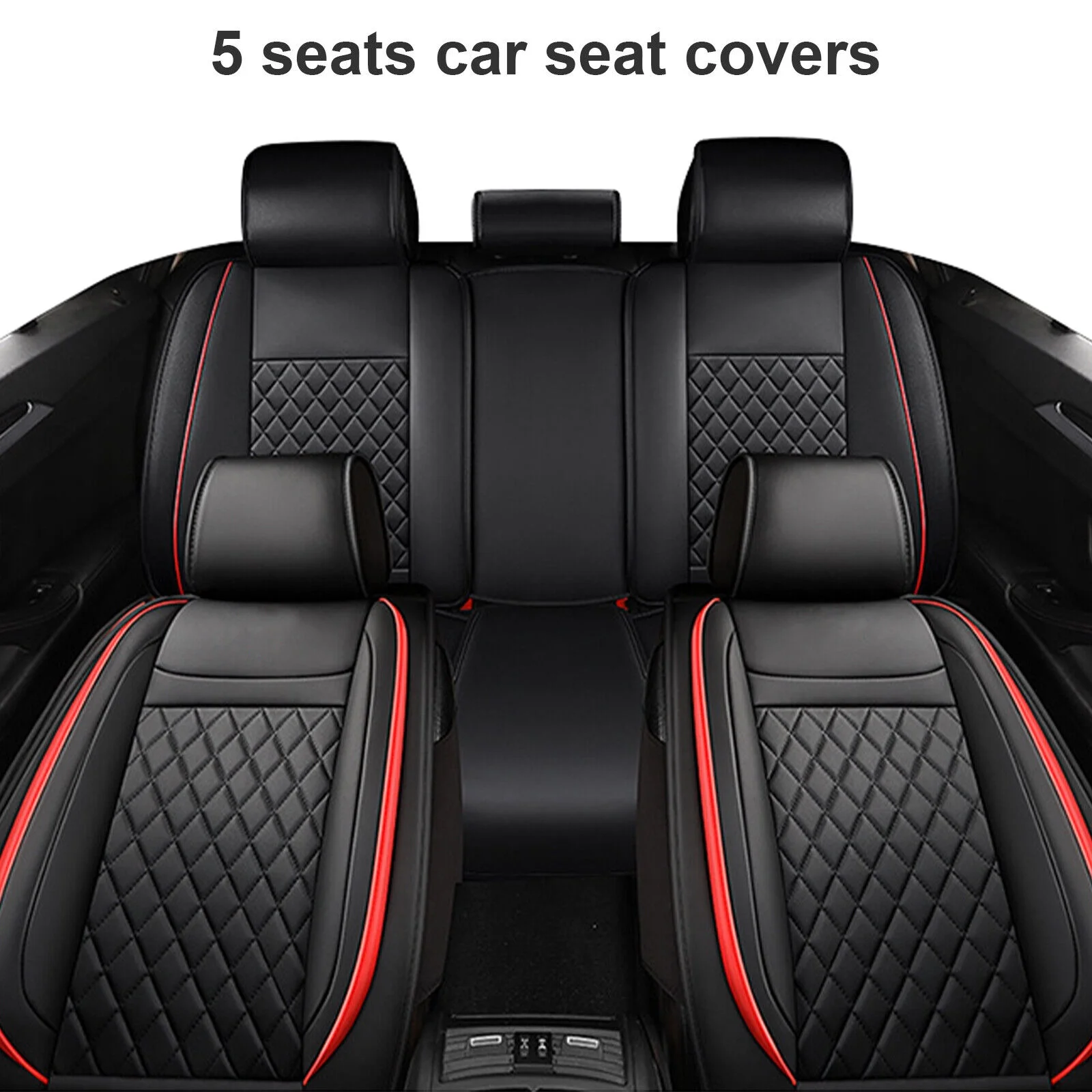 5 Seats 3D Car Seat Covers For Subaru Forester 2000-2024 Deluxe PU Leather Auto Car Seats Covers w/ 4 Pillows Set Protector Black+Red
