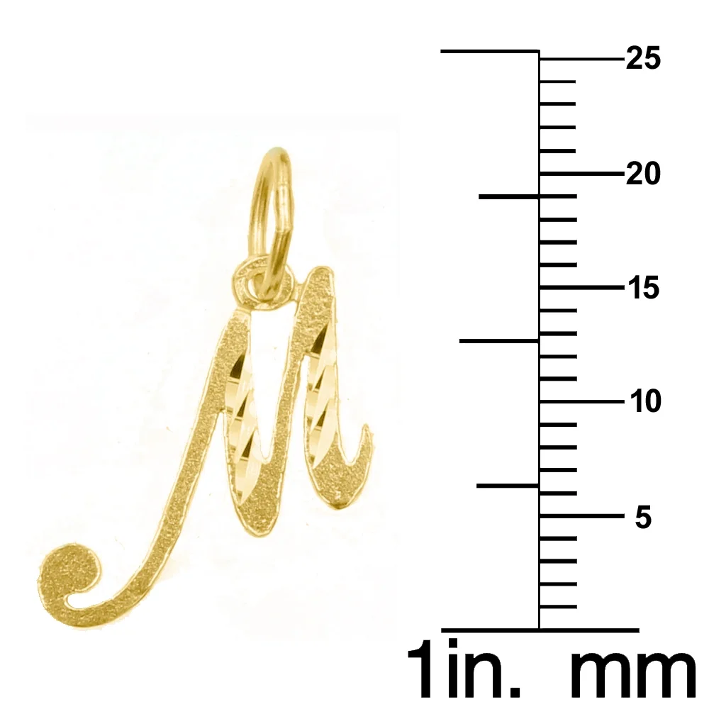 Precious Stars 14K Yellow Gold Diamond-Cut Cursive Letter Initial 'M' Pendant with 22