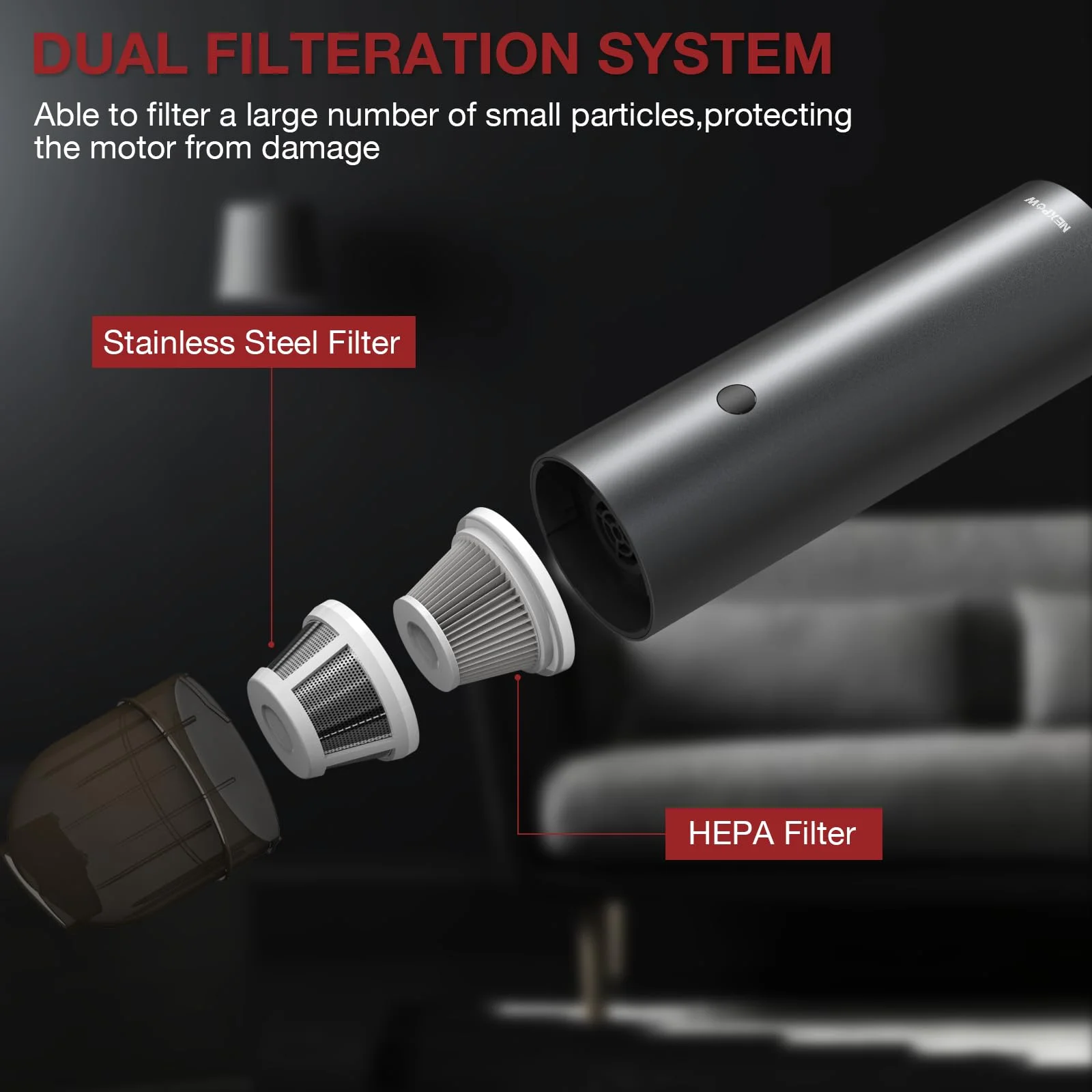 NEXPOW Car Vacuum,Portable Car Vacuum Cleaner High Power 10000PA with Detachable Power Bank, Handheld Vacuum Cordless 7500 mAh Battery, Mini Hand Vacuum with USB Charging for Car