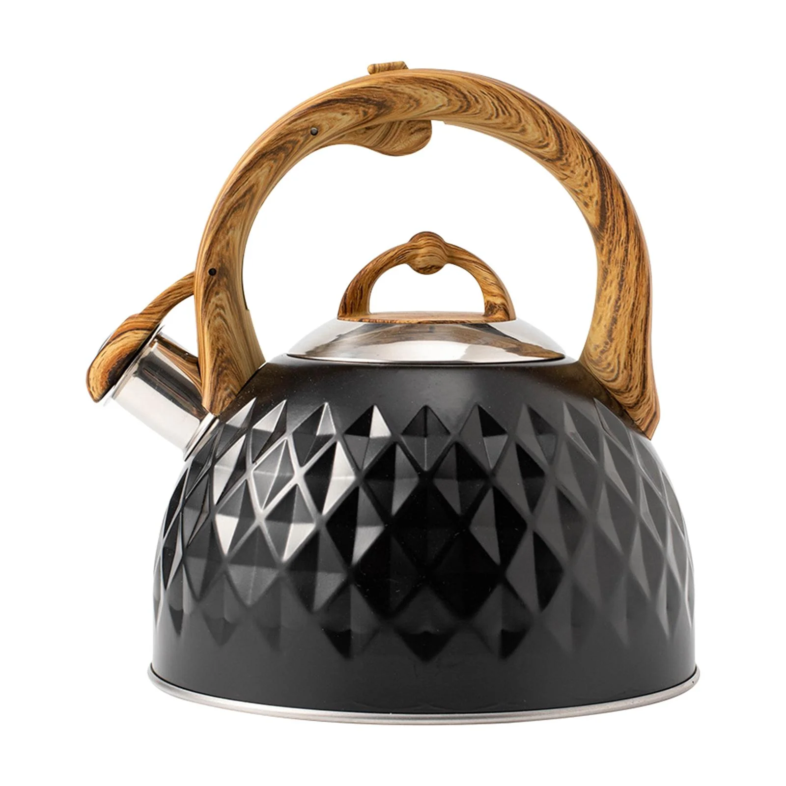 Large 3L Whistling Kettle Teapot Fast Boiling Kitchenware Wood Grain , Black Boiling Coffee for Top camping Household Cookers