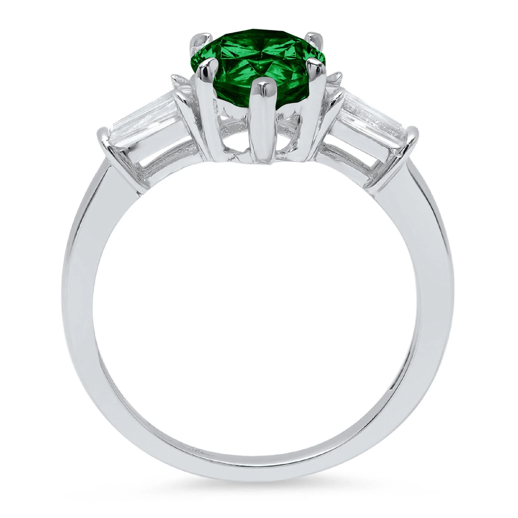 2.3ct pear cut green simulated emerald 14k white gold anniversary engagement 3 stone ring size 10.5