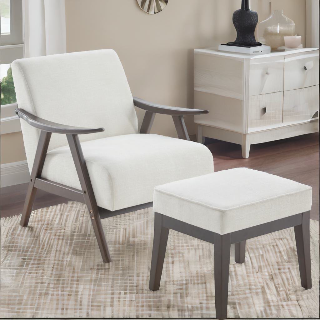 HUIMO Accent Chair with Ottoman, Mid-Century Modern Chair Upholstered Arm Chair with Solid Wood Frame, Lounge Chair Comfy Reading Single Sofa for Living Room, Bedroom (Beige)