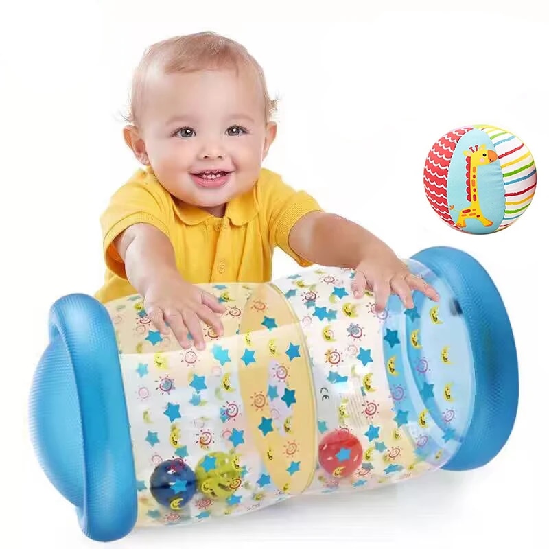 Inflatable Baby Crawling Roller Toy with Rattle and Ball PVC Early Educational Toy Early Development Fitness Toys For Children A