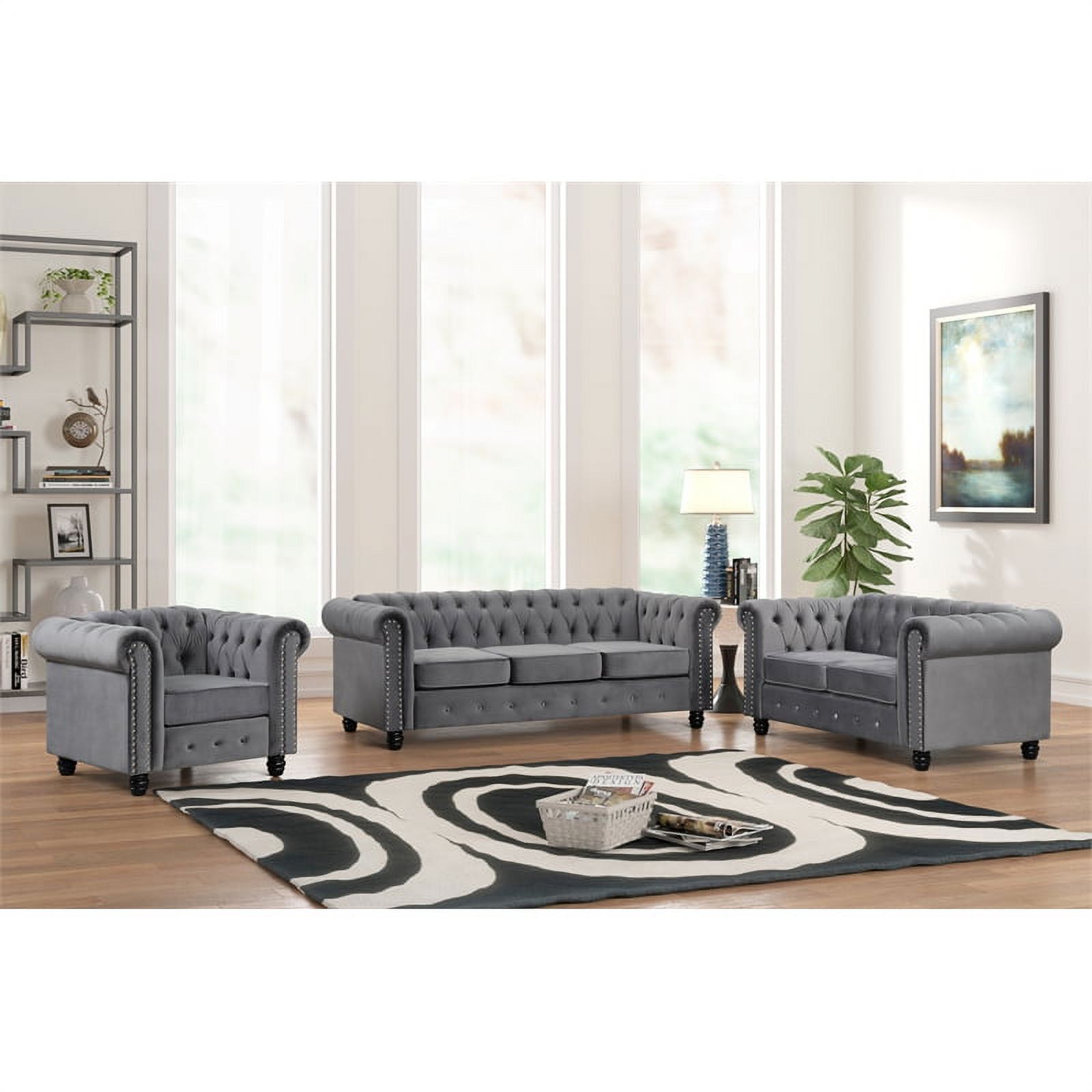 RN Furnishings sofa loveseat armchair velvet fabric Living room couches Set-Gray