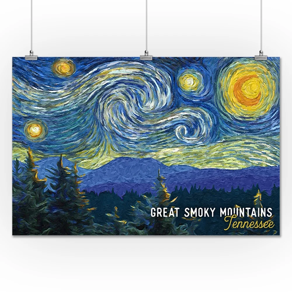 Great Smoky Mountains, Tennessee, Starry Night (24x36 Giclee Gallery Art Print, Vivid Textured Wall Decor)