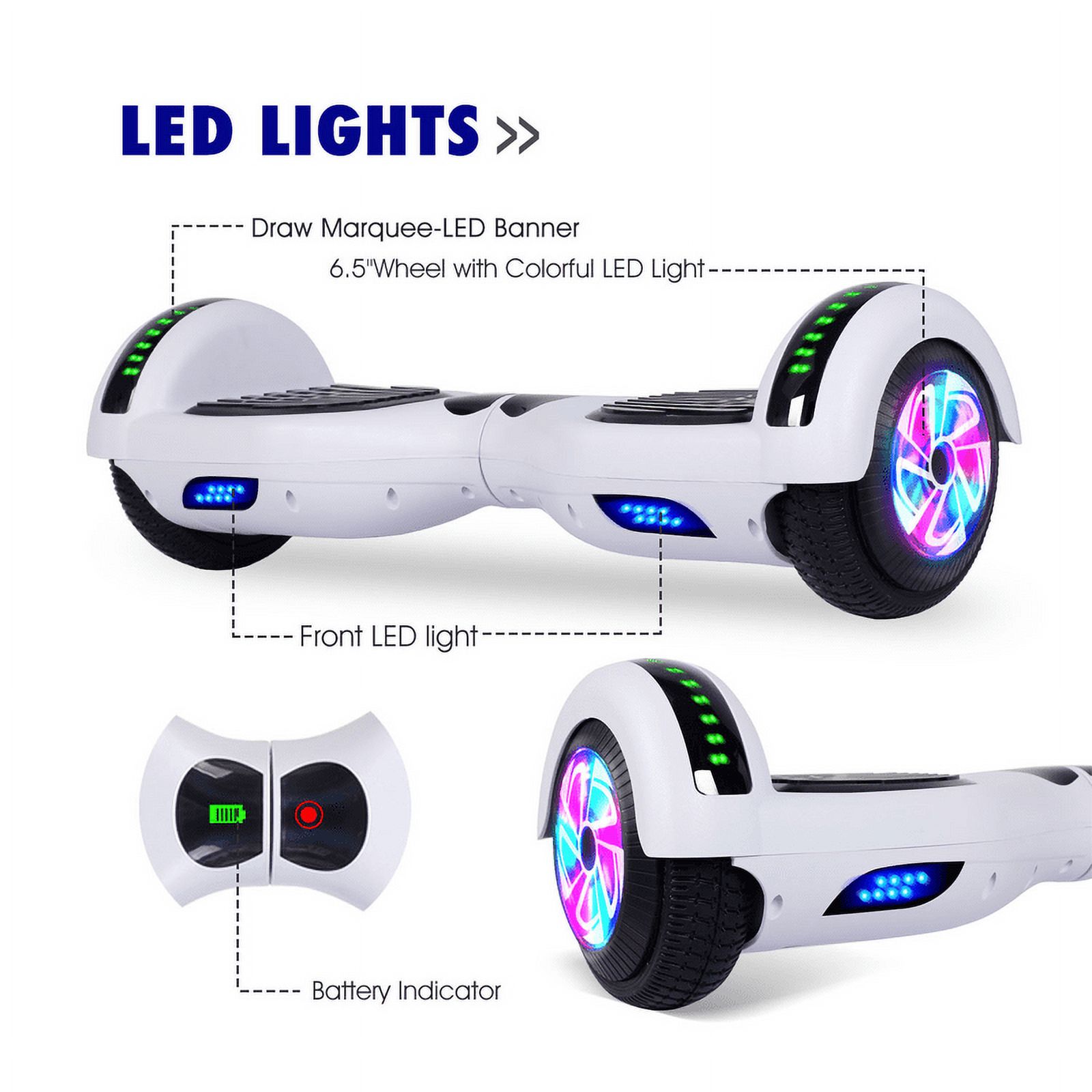 LIEAGLE Hoverboard with Bluetooth Speaker and LED Lights, 6.5 inch Two Wheel Self Balancing Electric Scooter, Gift for Kids Aults, Safety Certified
