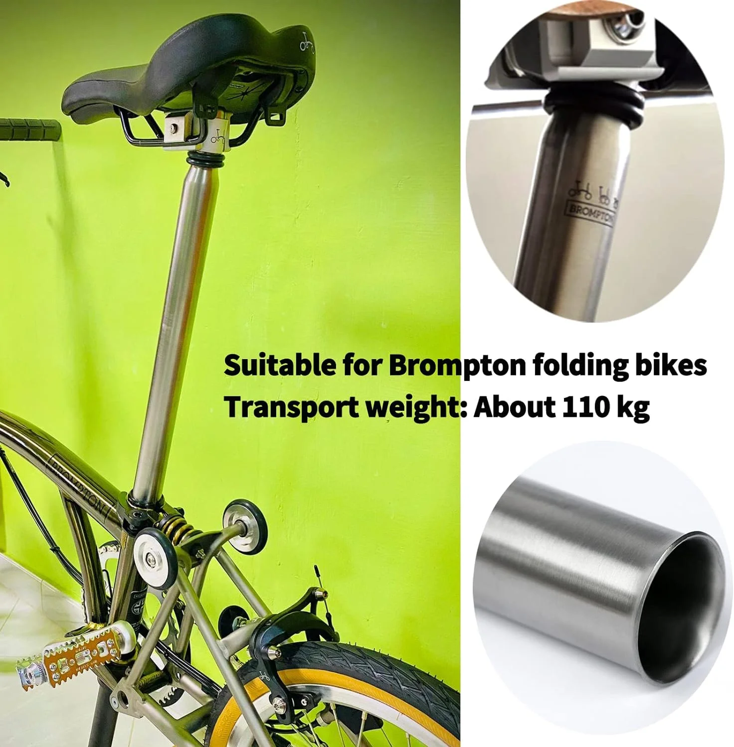 Titanium Seatpost for Brompton Folding Bike Ultralight Ti Upgrade Bicycle Seat Tube Post Flared Diameter 31.8mm (Titanium, 580)