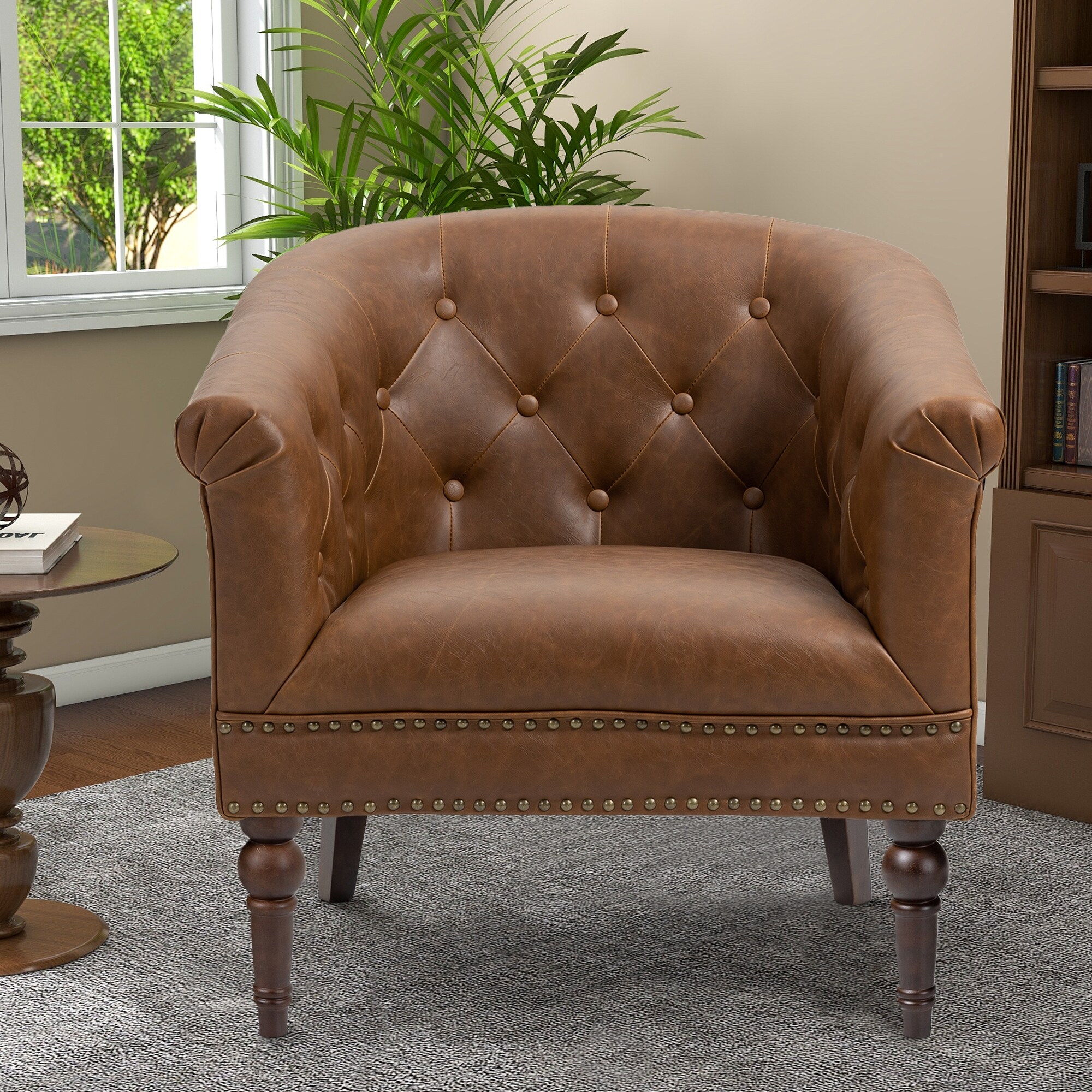 Jerry Modern PU Leather Armchair Tufted Accent Chair Coffee