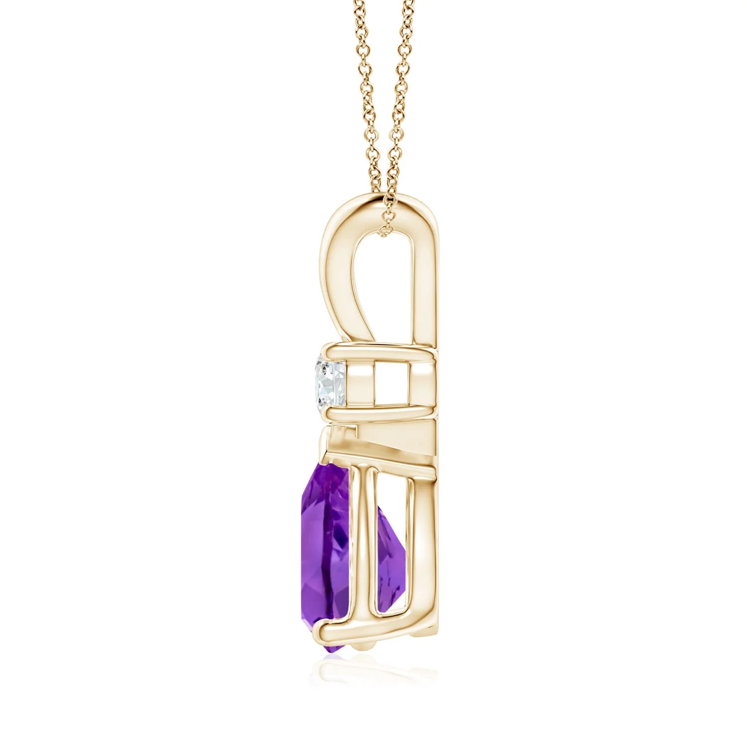 Angara Natural 10x7mm Amethyst Teardrop Pendant Necklace in 14K Yellow Gold for Women