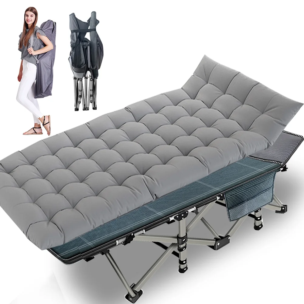 Lilypelle Folding Camping Cot with Thick Mattress, Double Layer Oxford Strong Heavy Duty Sleeping Cots with Carry Bag, Portable Travel Camp Cots for Home/Office Nap and Beach Vacation