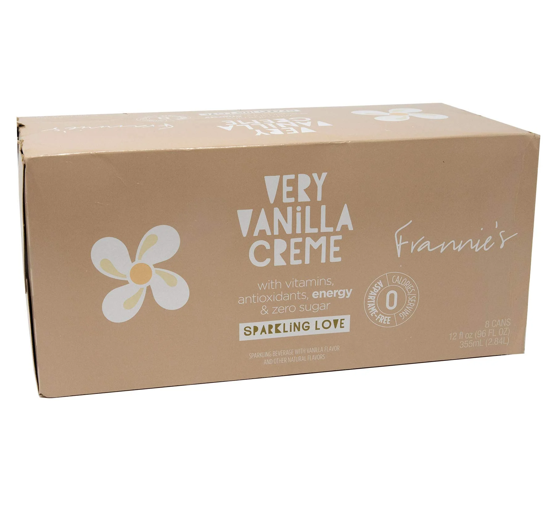 Frannie's Sparkling Beverage- Zero Calories & Sugar, Aspertame Free: Your Choice of Seven Different Flavors- 8/12 oz. Cans Very Vanilla Creme