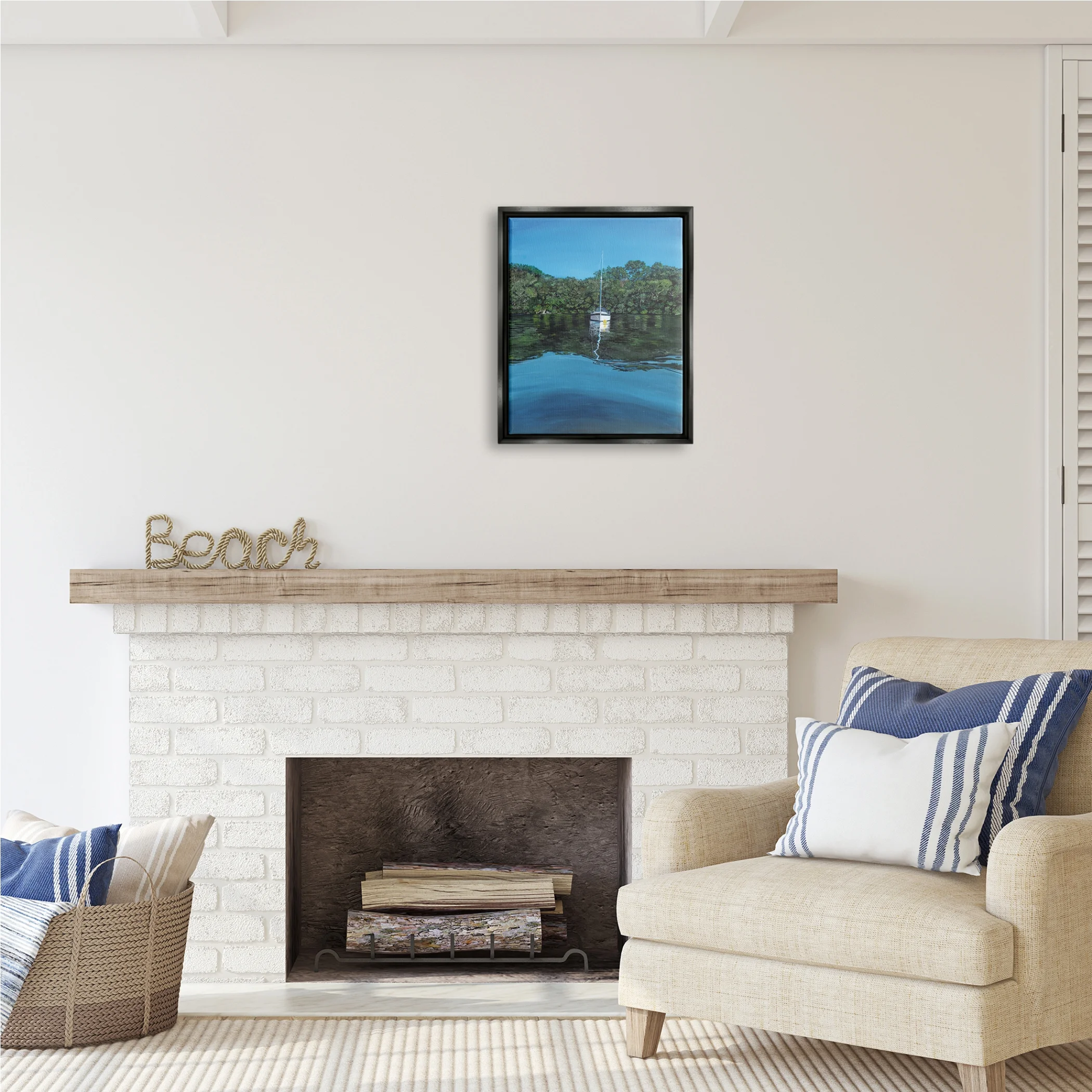 Stupell Industries Boat on Sea Ripples Transportation Painting Black Floater Framed Art Print Wall Art, 17 x 21