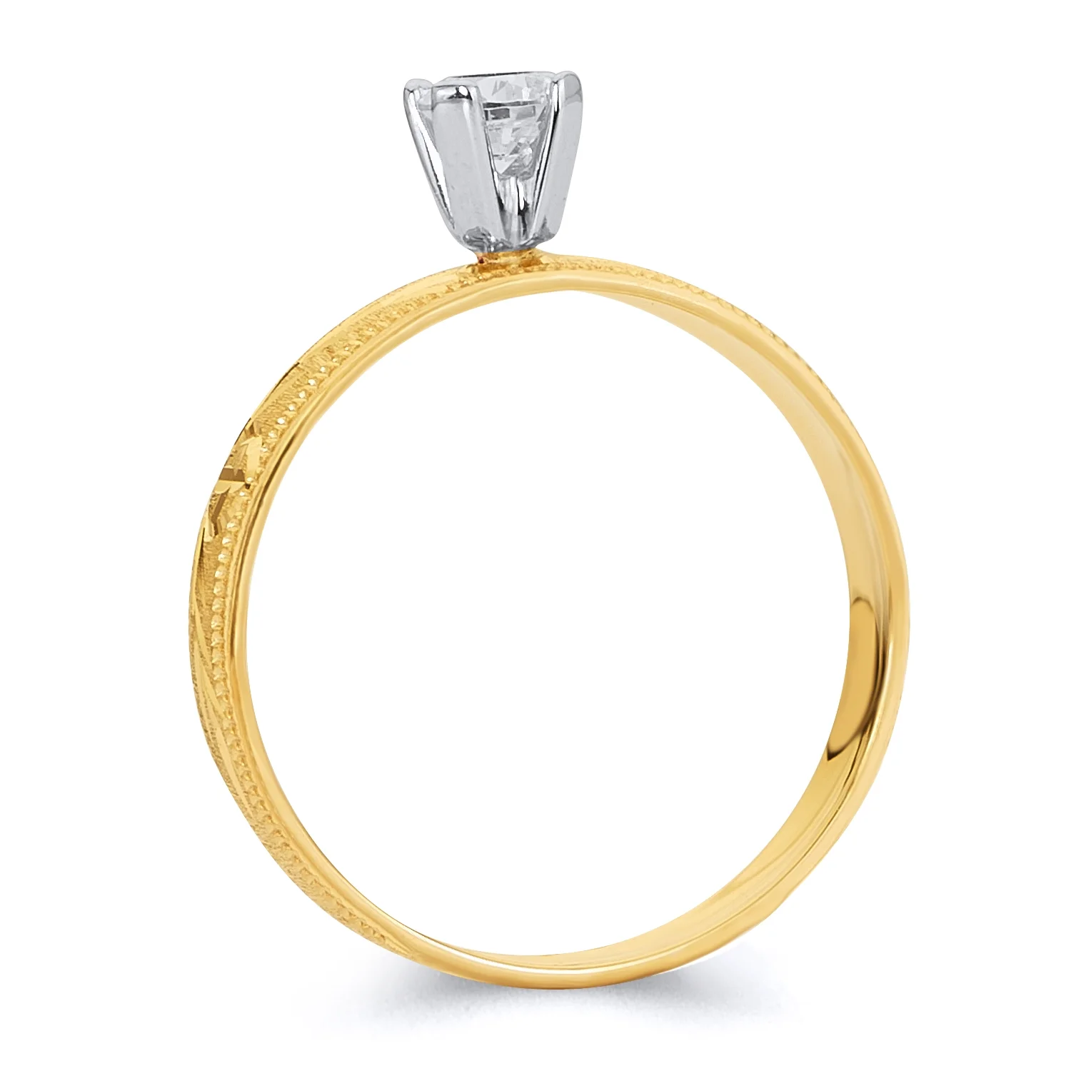 Wellingsale Ladies Solid 14k Yellow Gold Polished Diamond Cut CZ Cubic Zirconia Engagement Ring + Wedding Band Bridal Set - Size 4