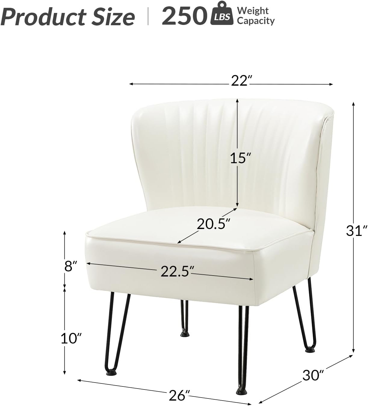 Faux Leather Accent Chairs Set Of 2 With Metal Base, Century Modern Living Room Chairs, Comfy Upholstered Armless Side Chairs For Bedroom, Ivory