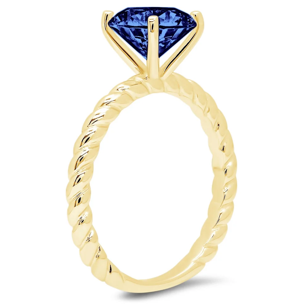 2.0ct round cut blue simulated tanzanite 14k yellow gold anniversary engagement ring size 9.5