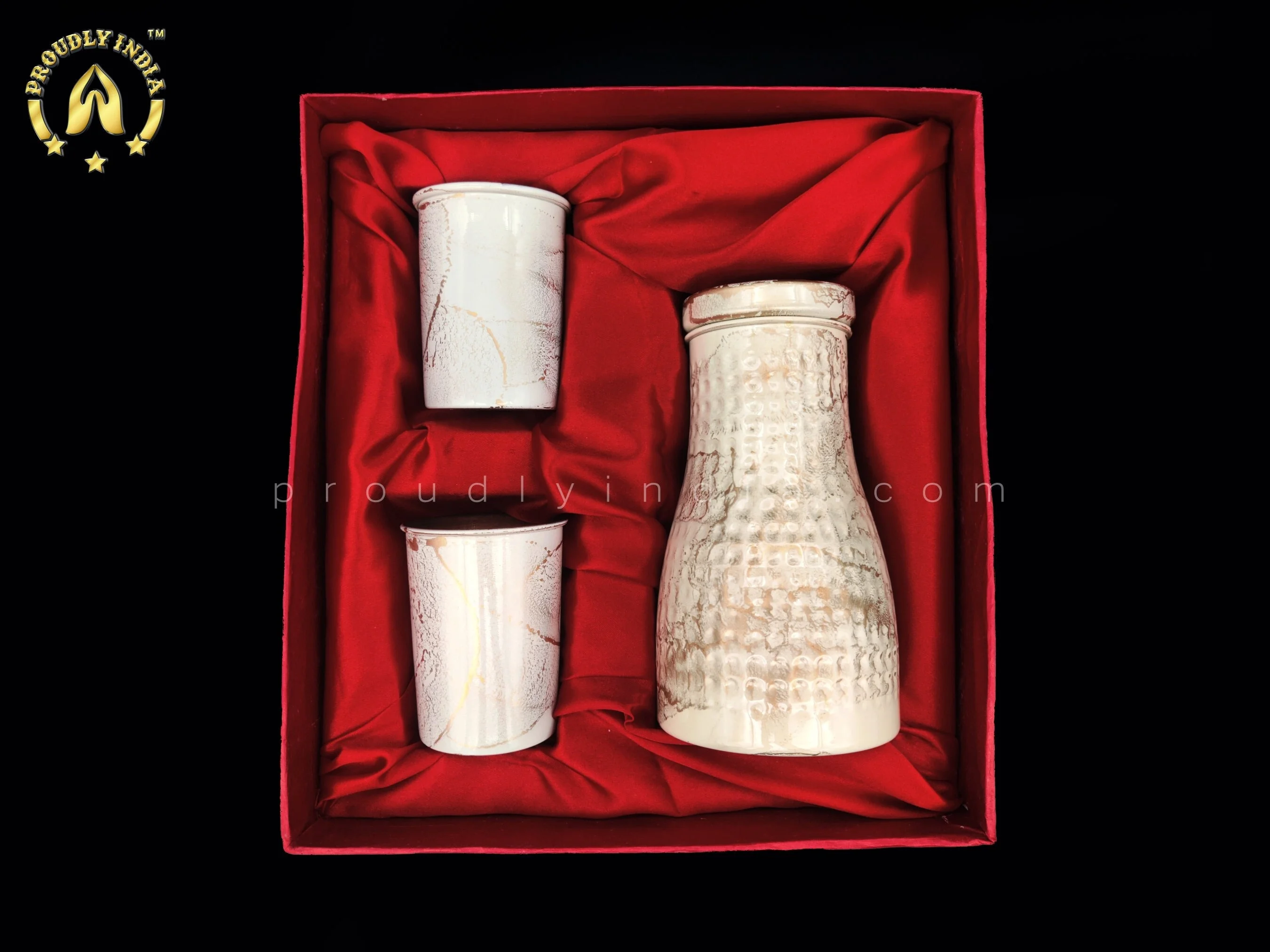 Proudlyindia White Flask Bottle, Tumbler Water Bottle, Water Bottle, Copper Bottle, Copper Water Bottles 1 Liter with 2 glasses, , Metal water bottle, Tamba Bottle, Bottle Tumblers