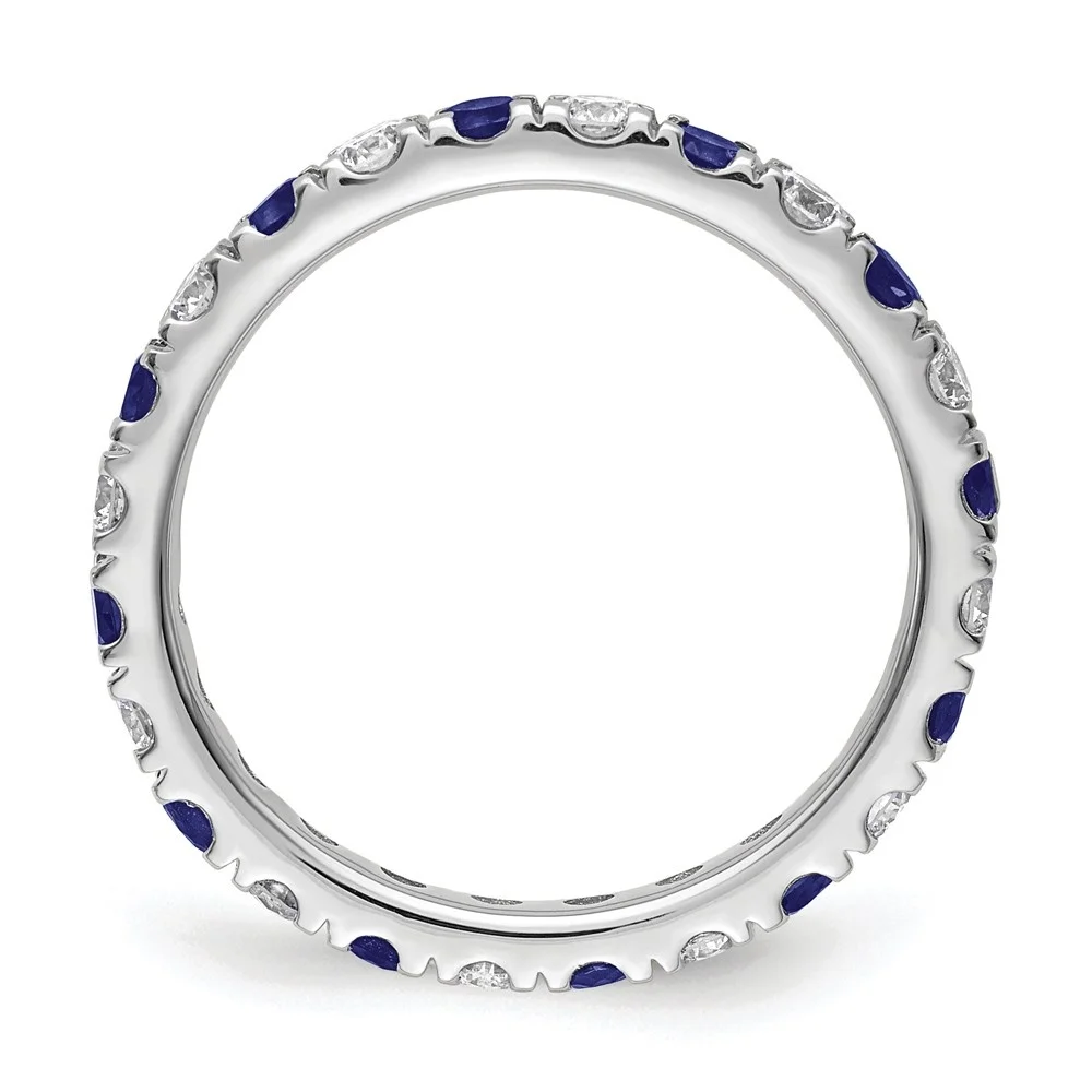 Auriga 14k White Gold Lab Grown Diamond VS/SI GH & Cr Blue Sapphire Eternity Band for Women Size-4.5