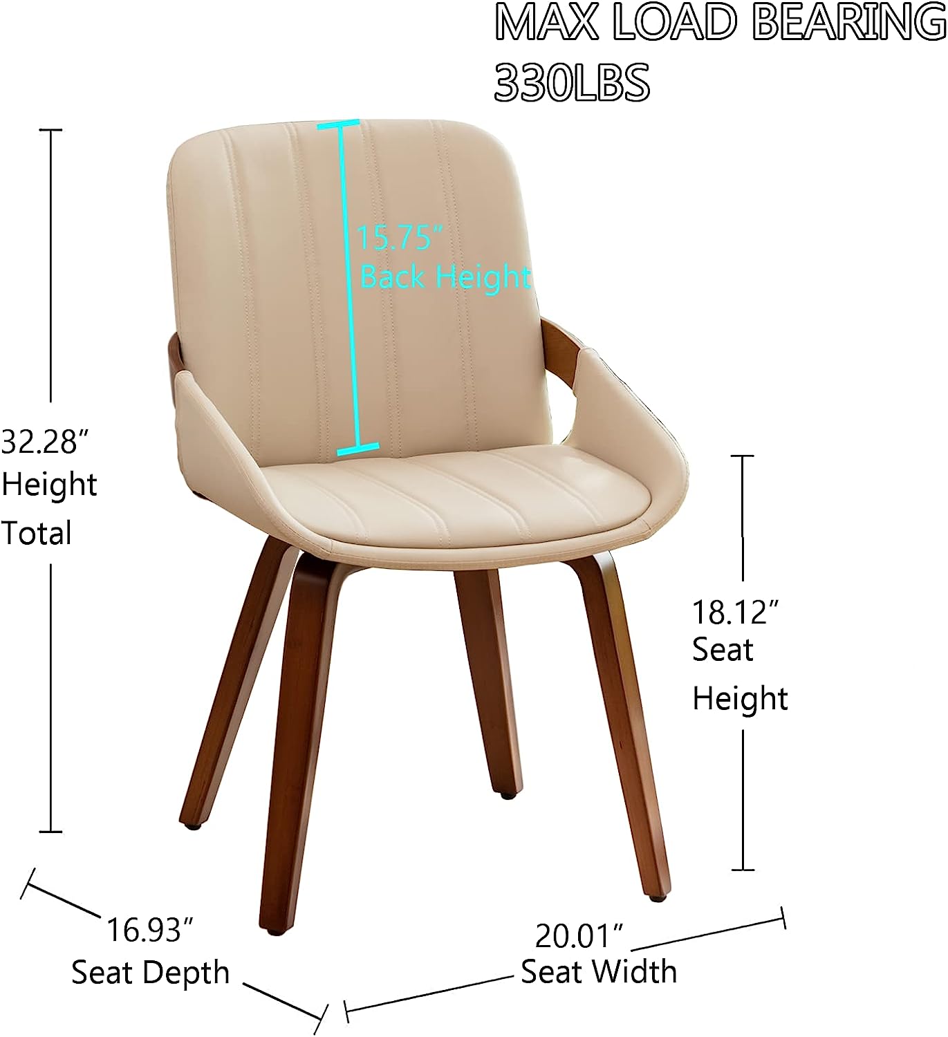 durable Mid Century Modern Beige Faux Leather Upholstered Dining Chairs Set of 2 Armless Accent Chairs with Sturdy Natural Wood Legs Bamboo Backrest Support for Kitchen&Dining Room Ch