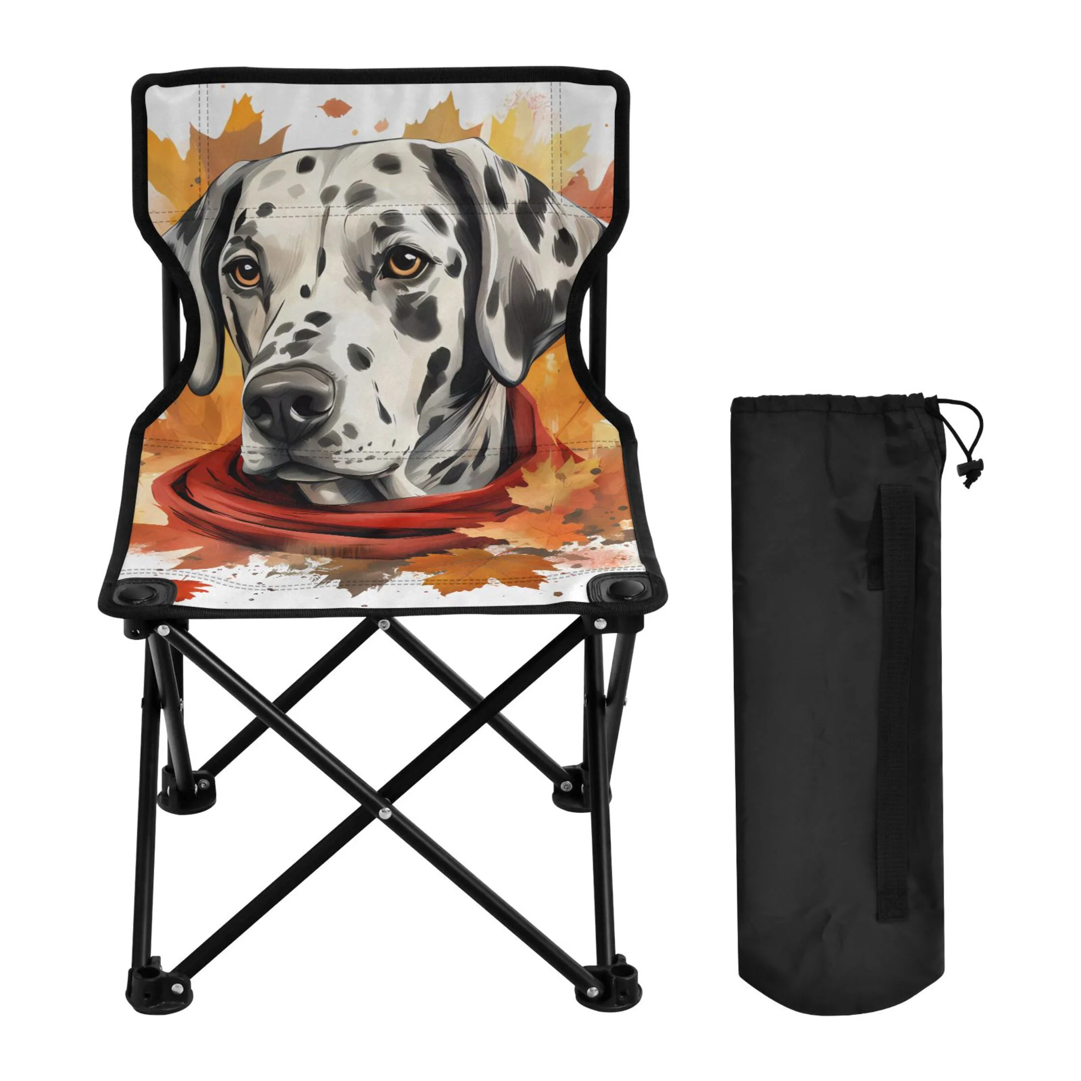 Dog and Leaves Portable Camping Chair Outdoor Folding Beach Chair Fishing Chair Lawn Chair with Carry Bag Support to 220LBS