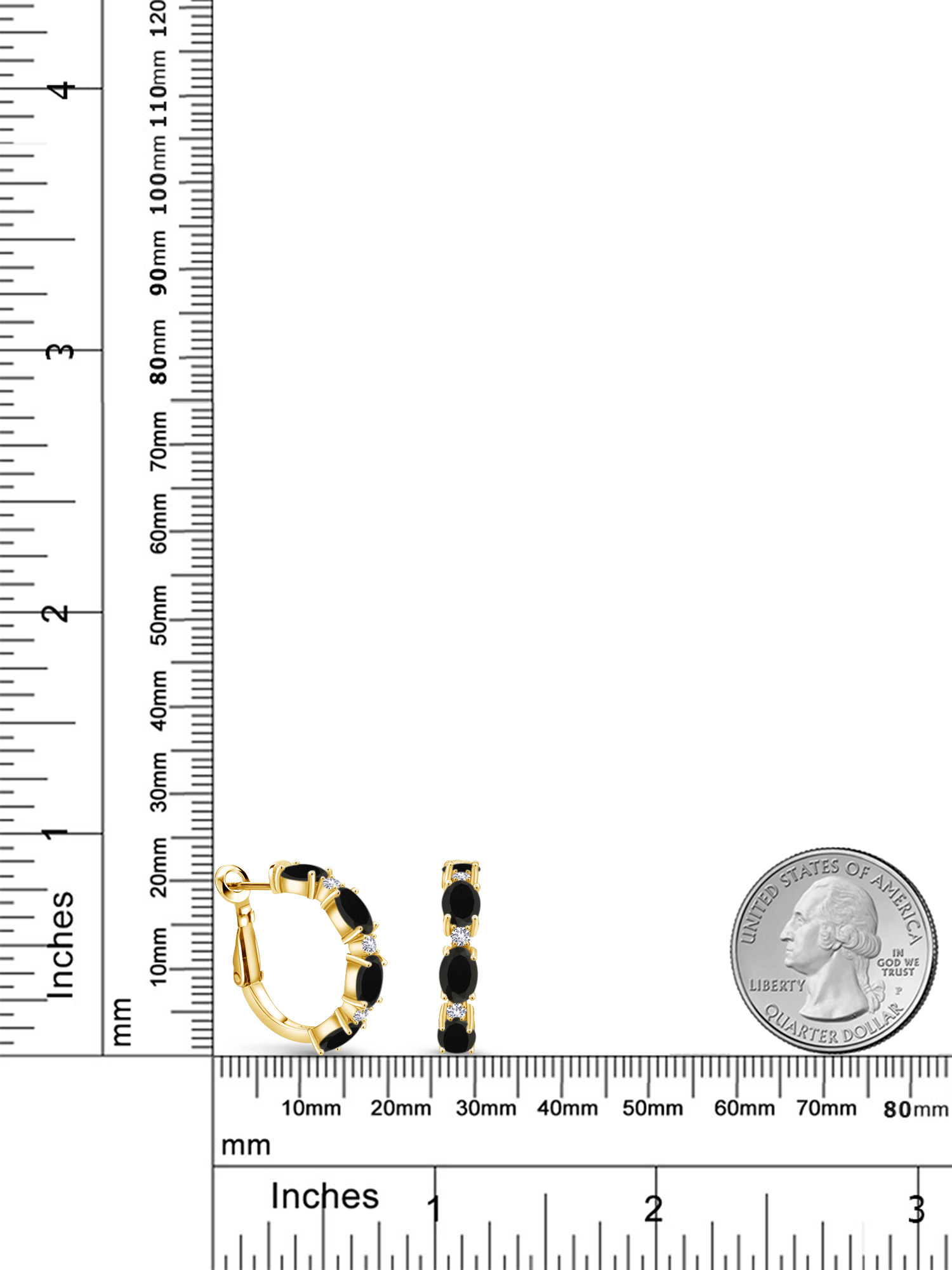 Gem Stone King 18K Yellow Gold Plated Silver Black Onyx and White Created Sapphire Hoop Earrings For Women (3.44 Cttw, Gemstone Birthstone, Oval 6X4MM)