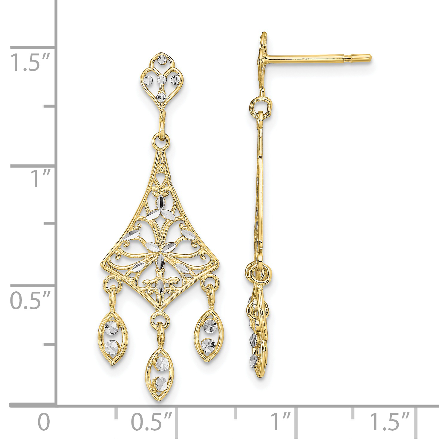 Saris and Things 10K Yellow Gold with Rhodium Filigree Chandelier Dangle Earrings