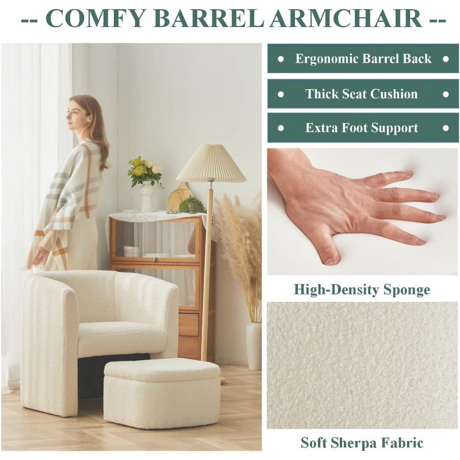 Omega Home - Sherpa Barrel Chair with Storage Ottoman