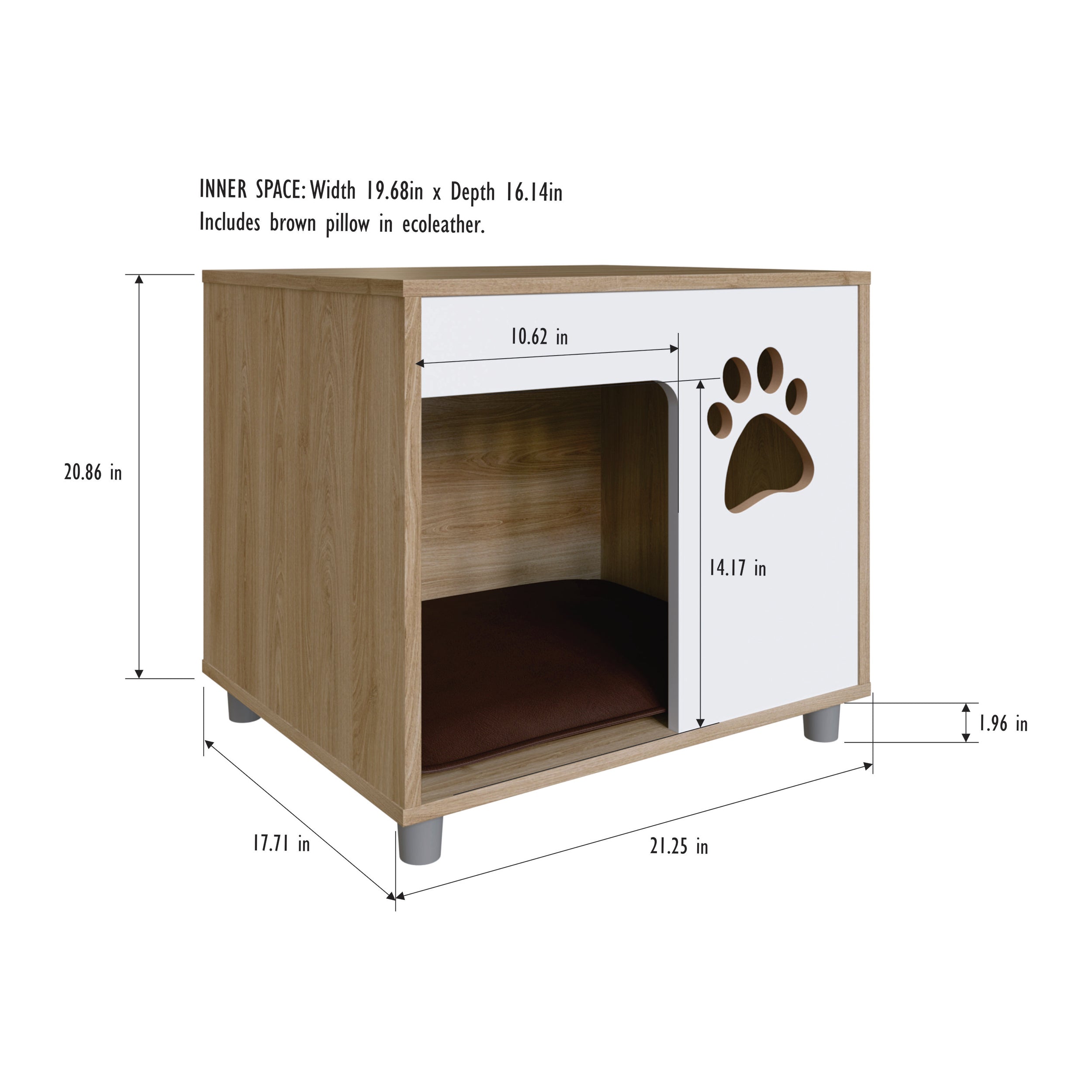 Cat and Dog End Table Pet Bed with Brown Faux Leather Cushion