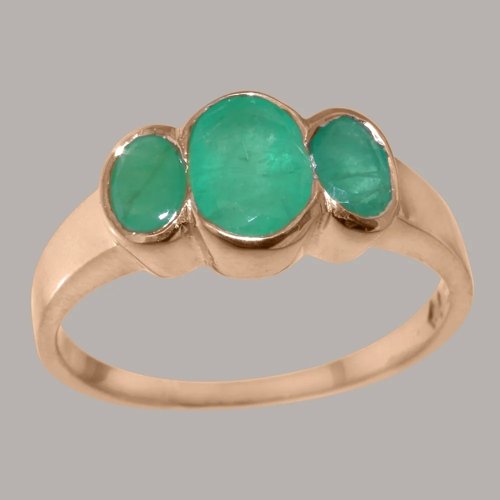 LBG British Made 10k Rose Gold Natural Emerald Womens Anniversary Ring - 33 size options - Size 10