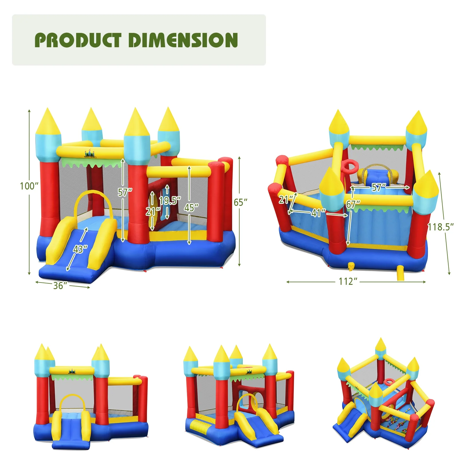 Infans Inflatable Bounce House Slide Jumping Castle w/ Tunnels Ball Pit &480W Blower