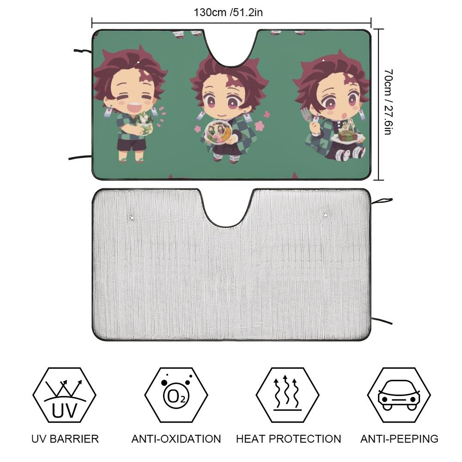 Demon Slayer Kamado Tanjiro Cute Car Windshield Sunshade Accessories Umbrella Foldable Reflective Sun Visor Front Window Cover Protector