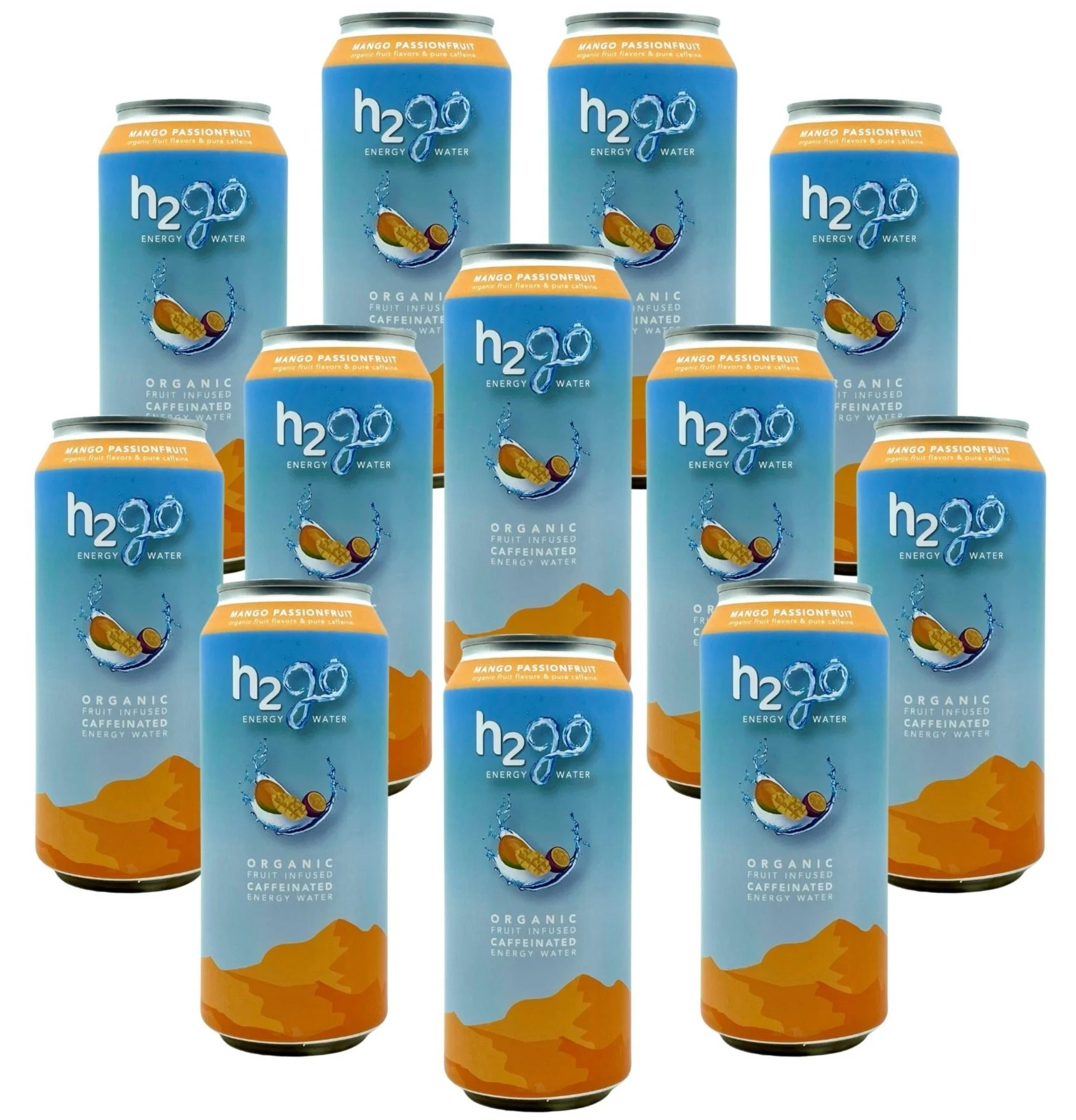 h2go Energy Water, Mango Passionfruit (Pack of 12) Fruit-Infused Caffeinated Energy Water, Organic, Zero Sugar, Zero Calories, Zero Artificials